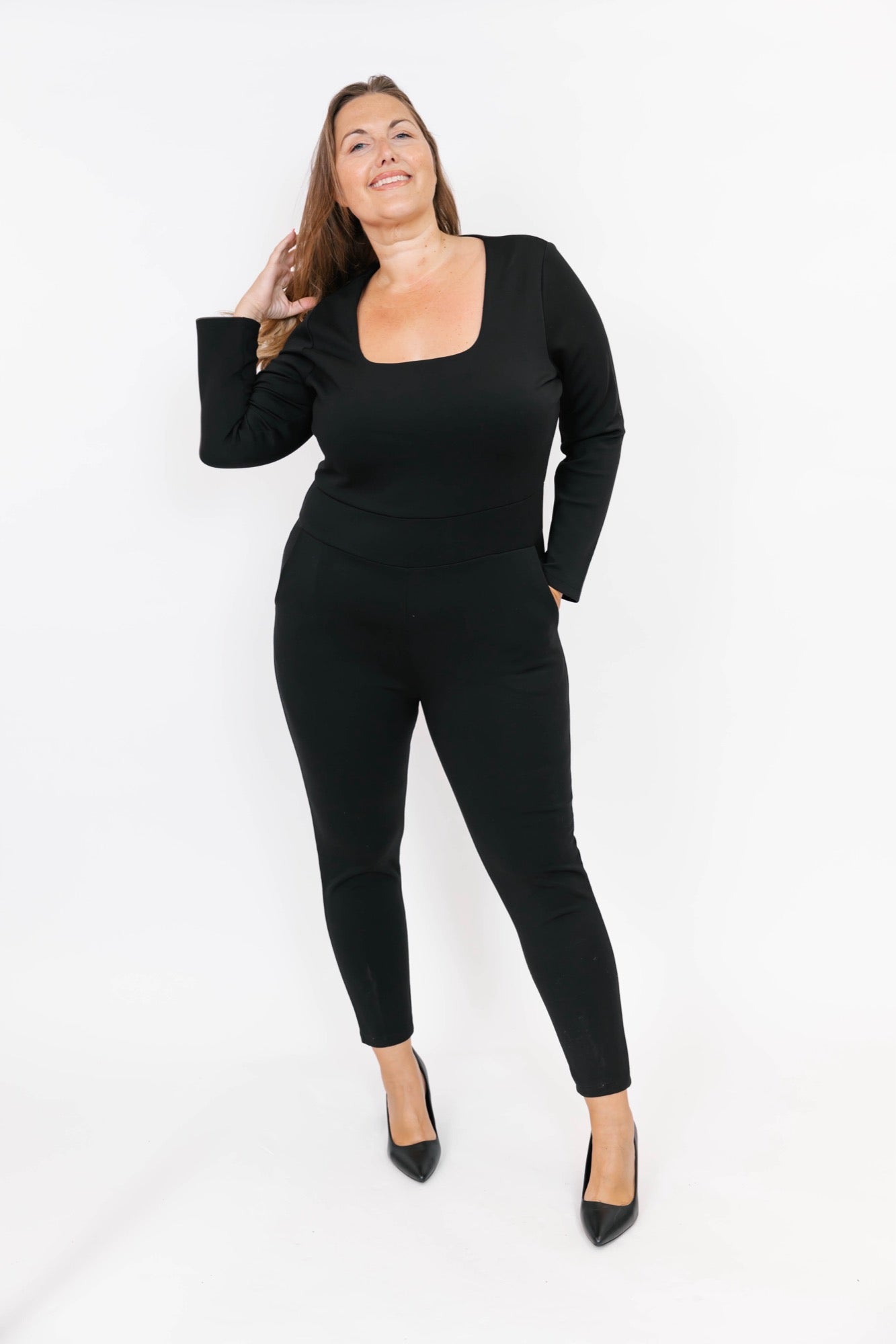 Nadine Scuba Romper in Midnight Black