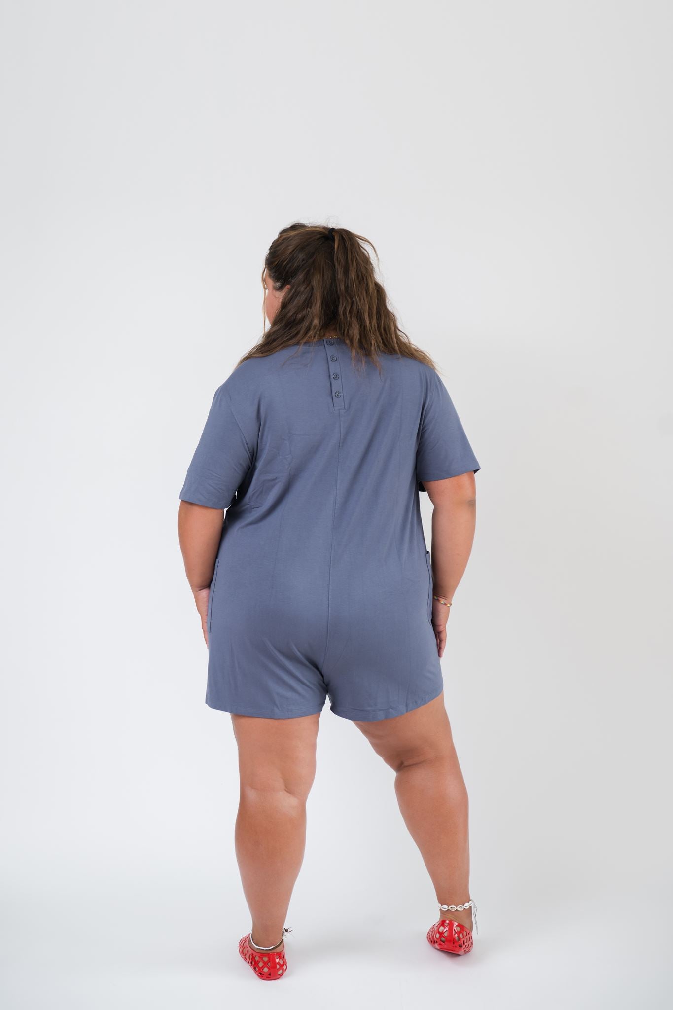 Nadia Shorty Romper in Dusk Blue