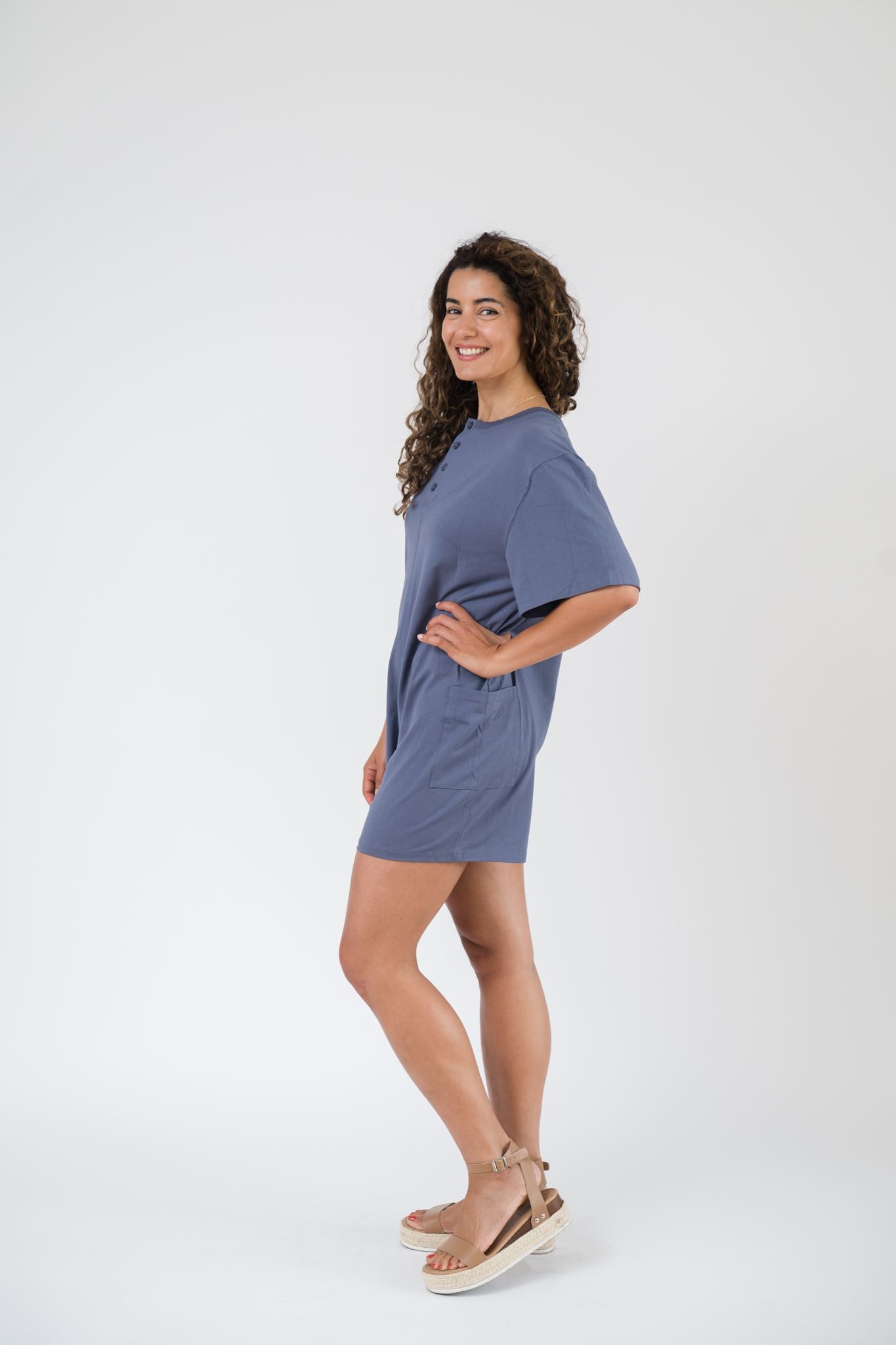 Nadia Shorty Romper in Dusk Blue