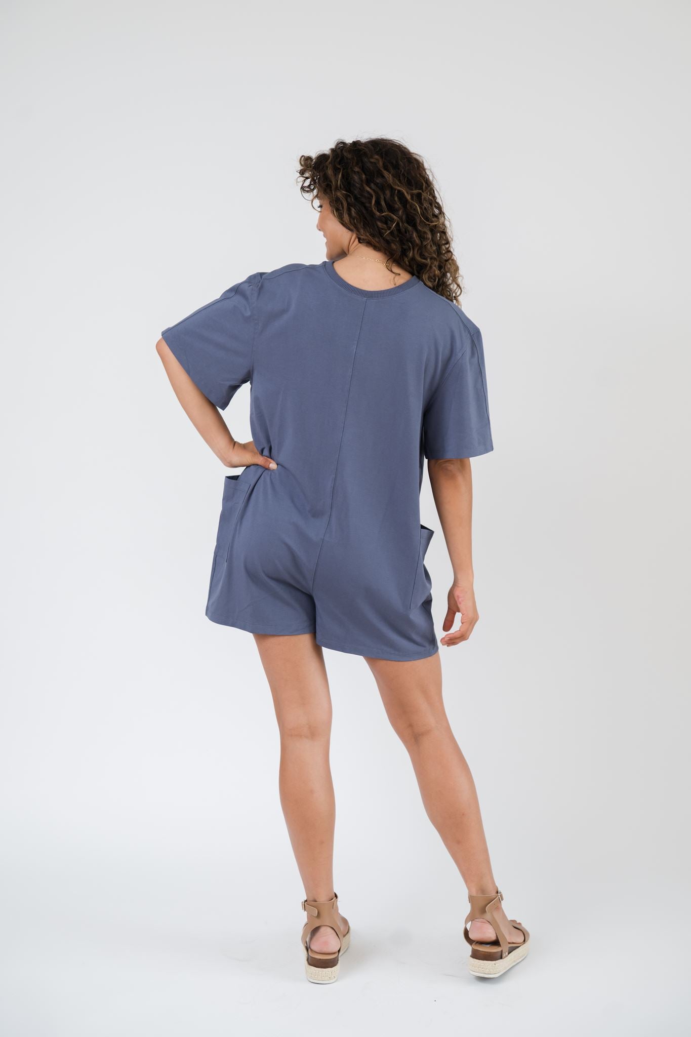 Nadia Shorty Romper in Dusk Blue