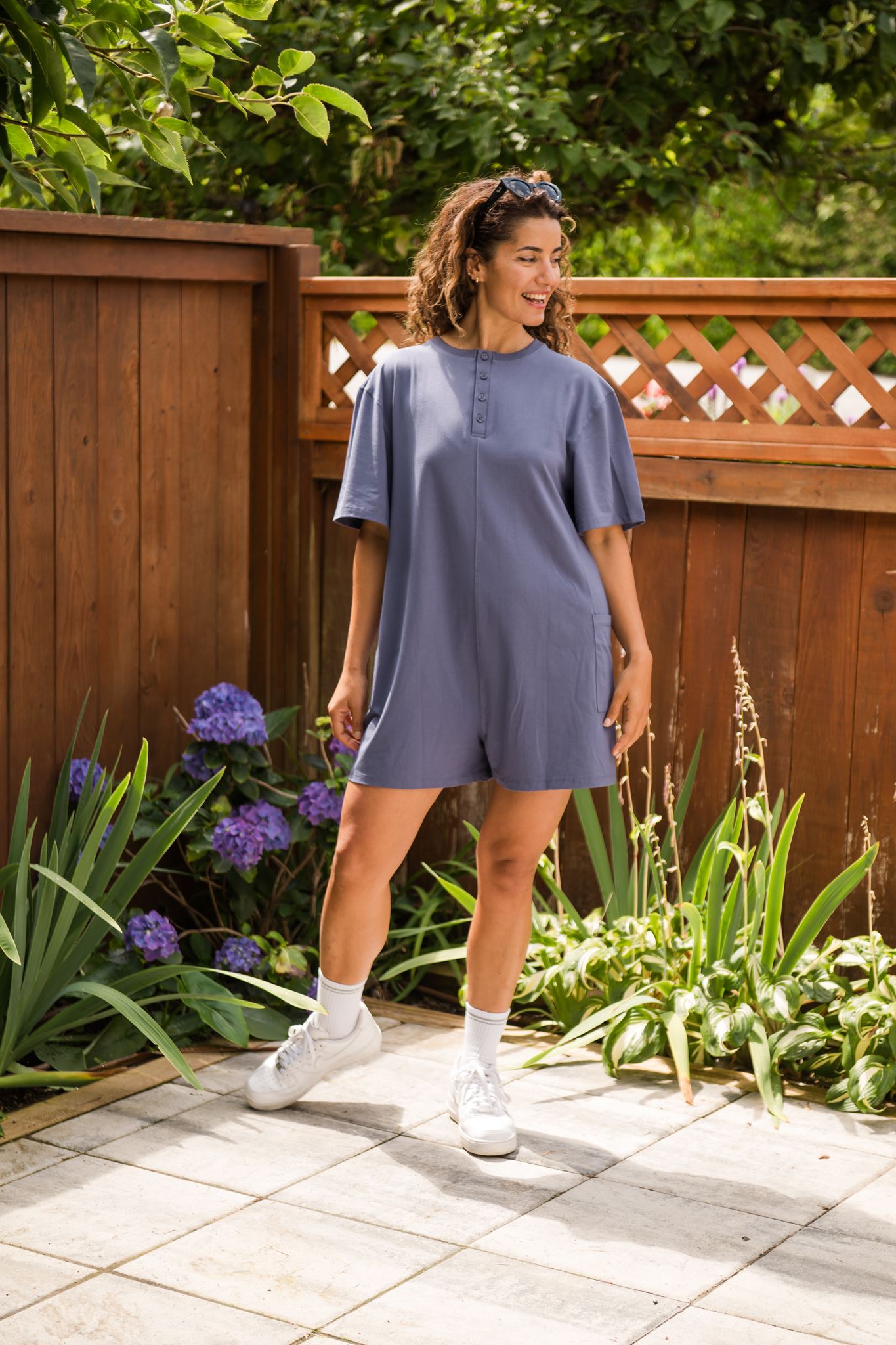 Nadia Shorty Romper in Dusk Blue