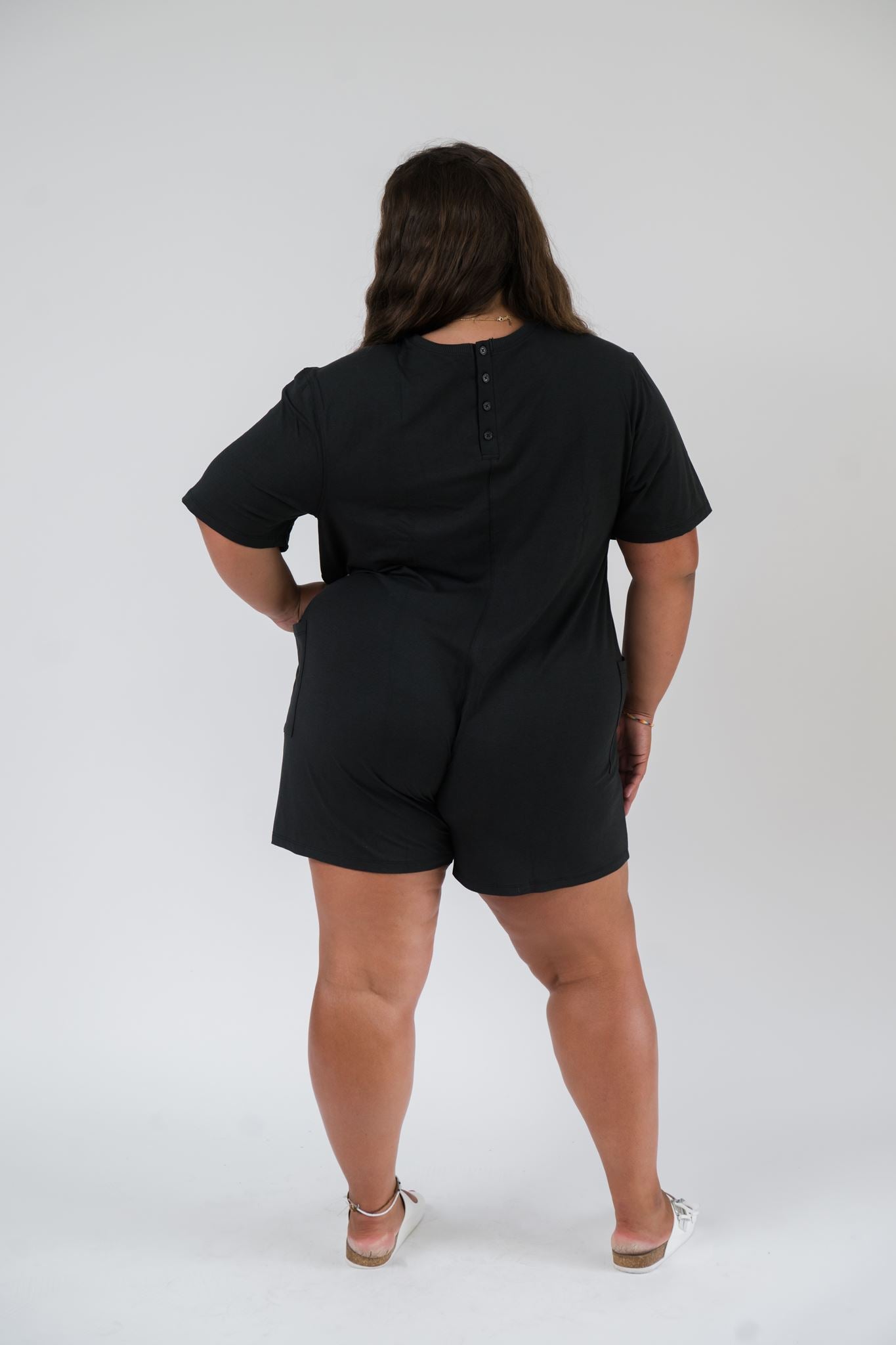 Nadia Shorty Romper in Soft Black