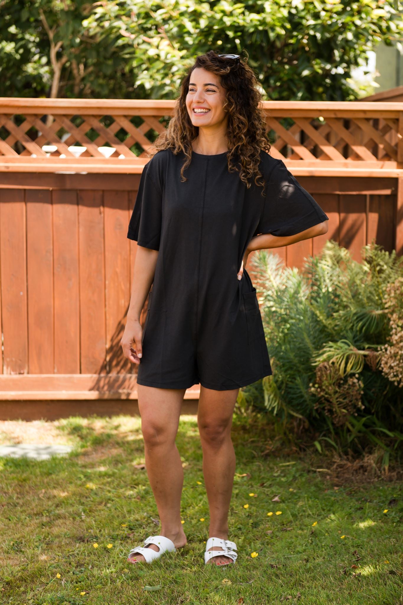 Nadia Shorty Romper in Soft Black