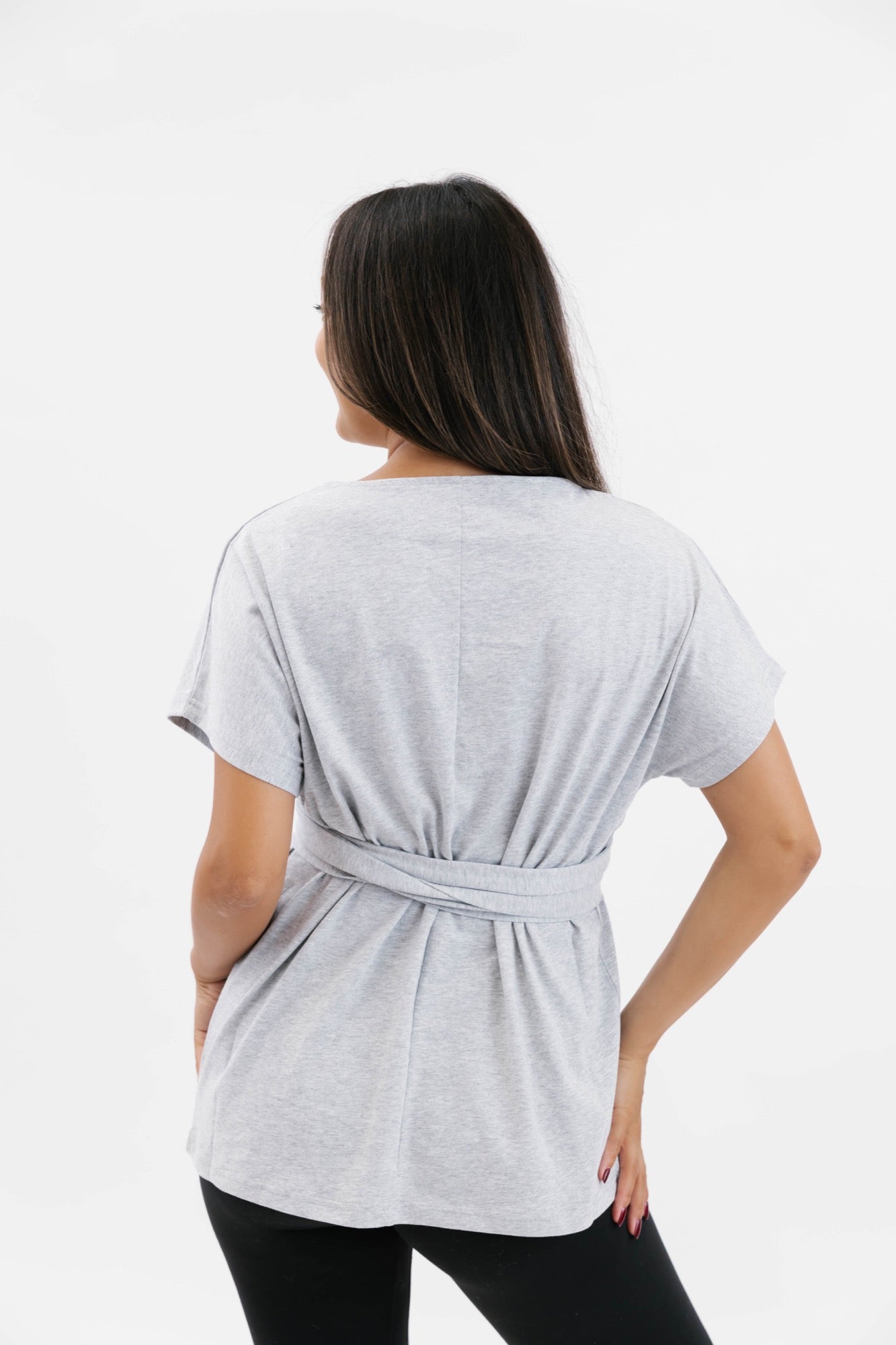 Naomi Wrap Top in Heather Grey