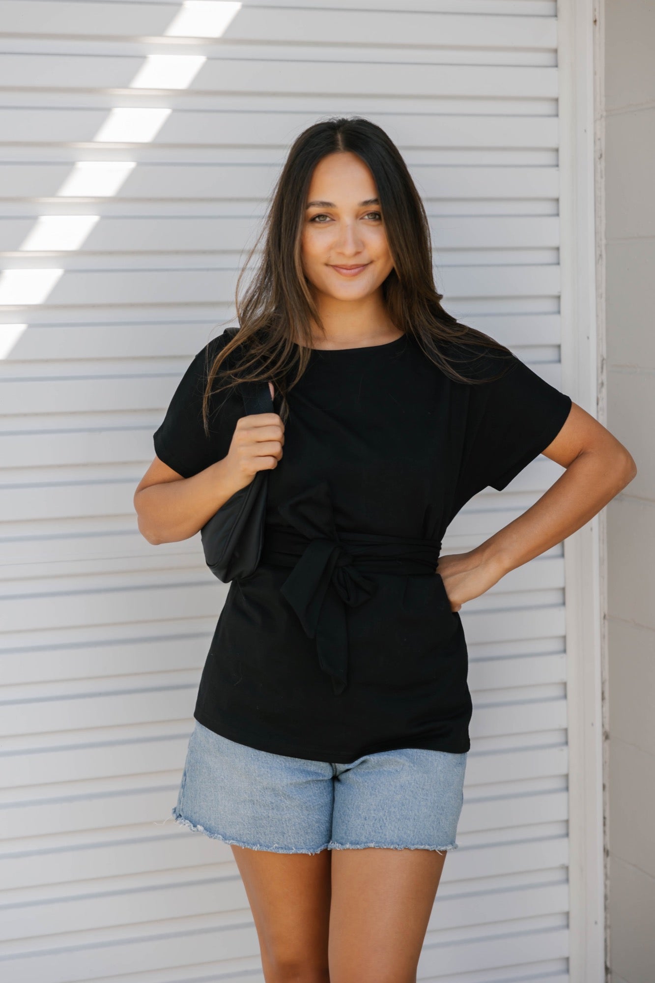 Naomi Wrap Top in Midnight Black