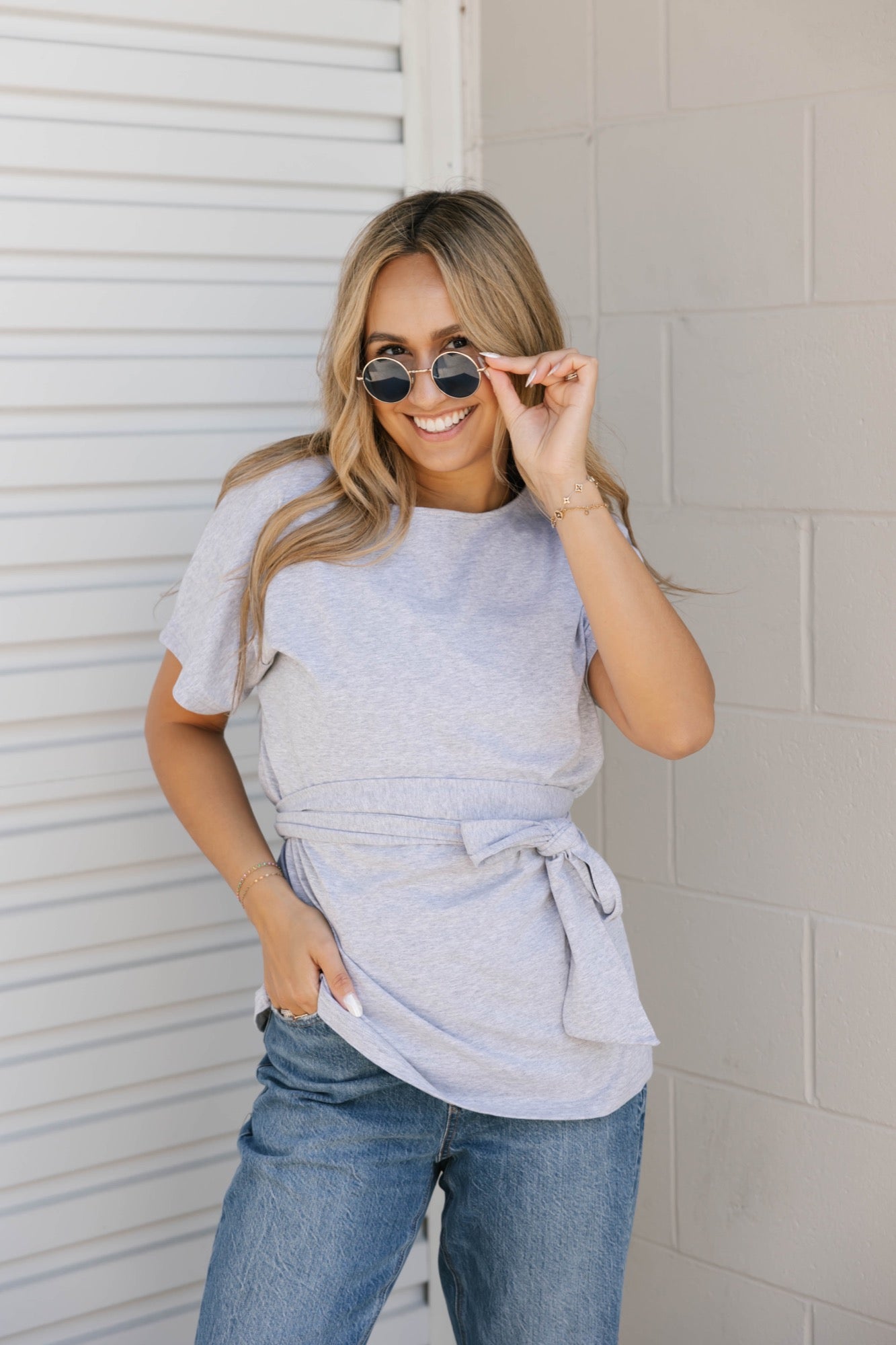 Naomi Wrap Top in Heather Grey