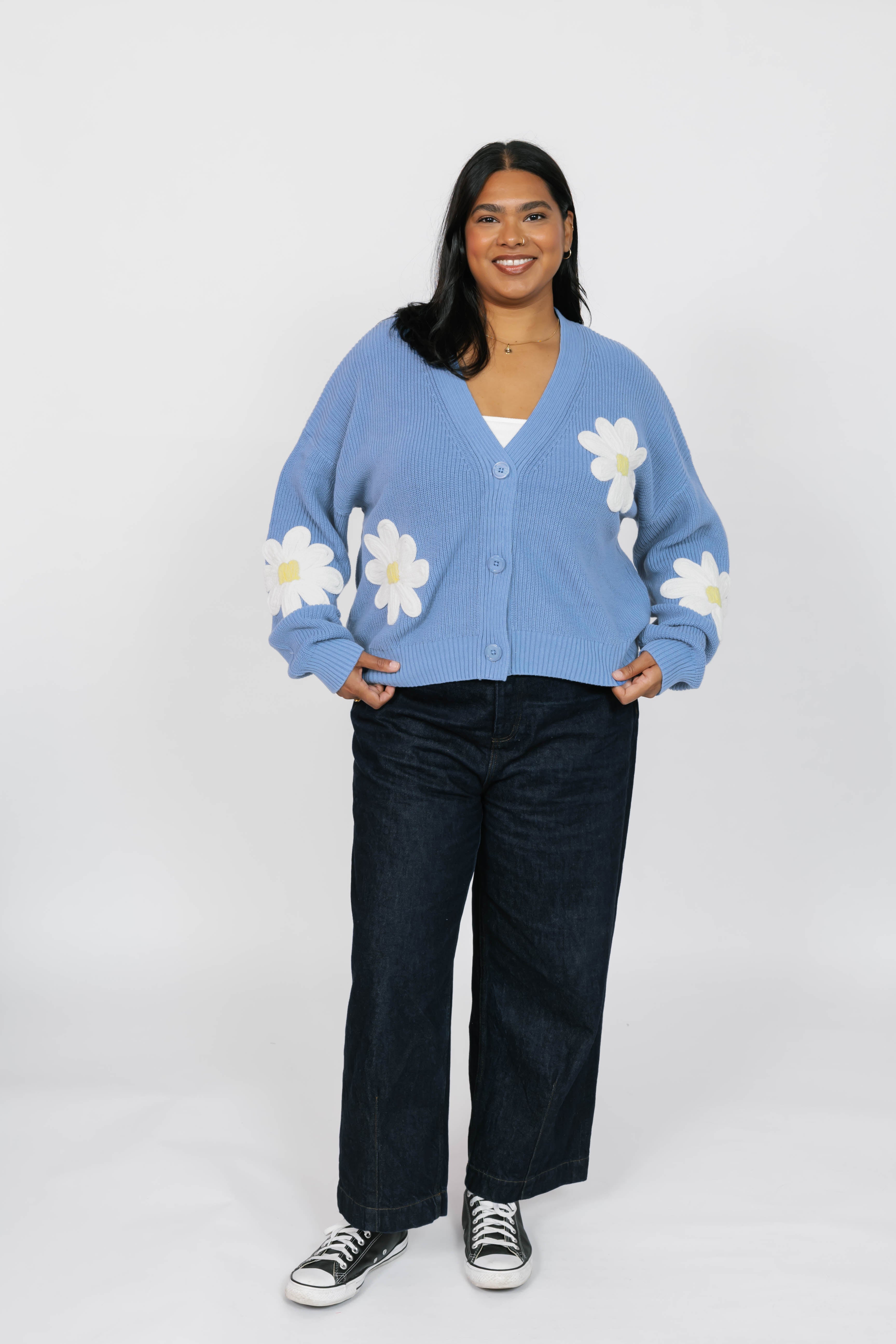 Nora Daisy Cardigan in Blue/Ivory – Smash + Tess
