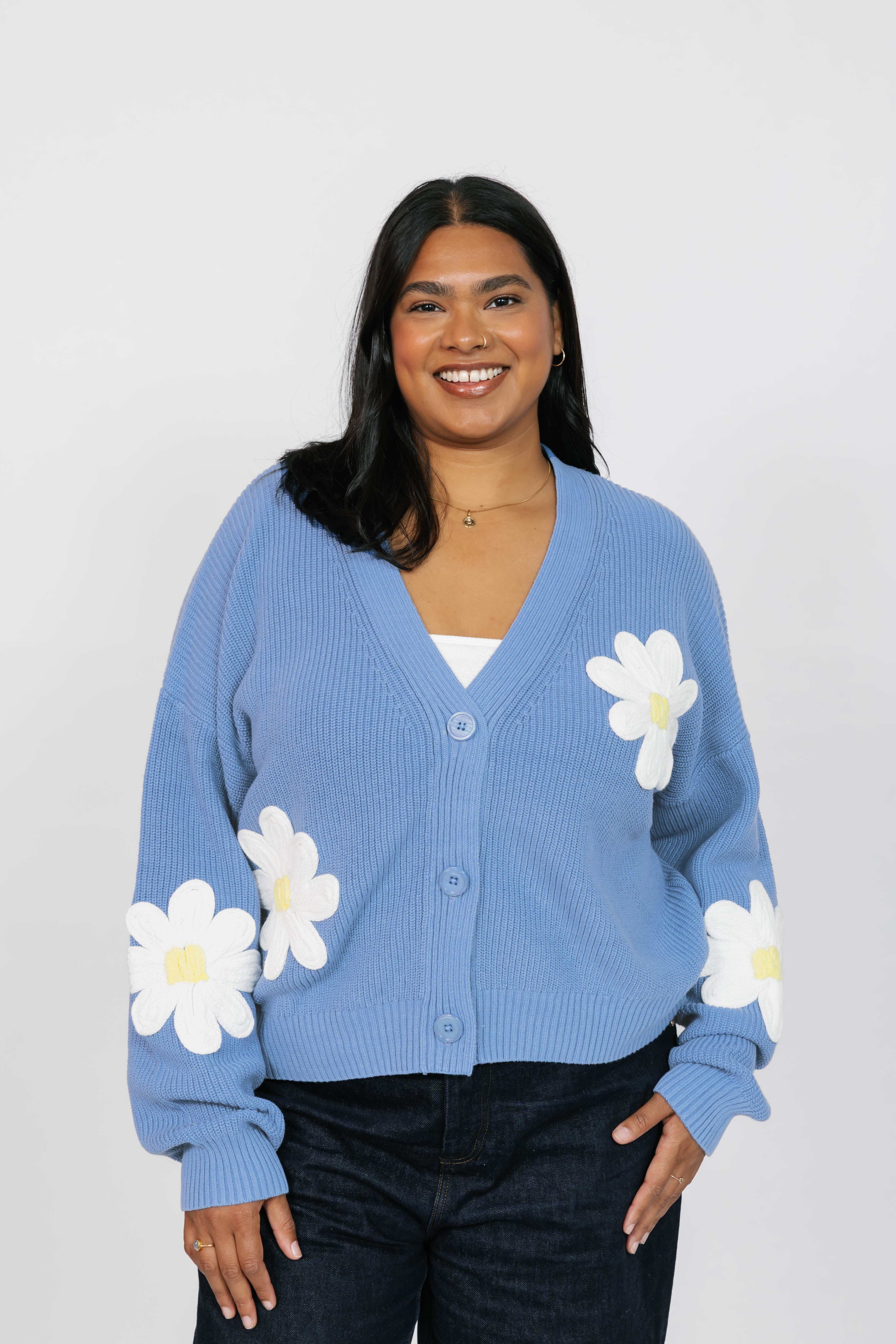 Nora Daisy Cardigan in Blue/Ivory – Smash + Tess
