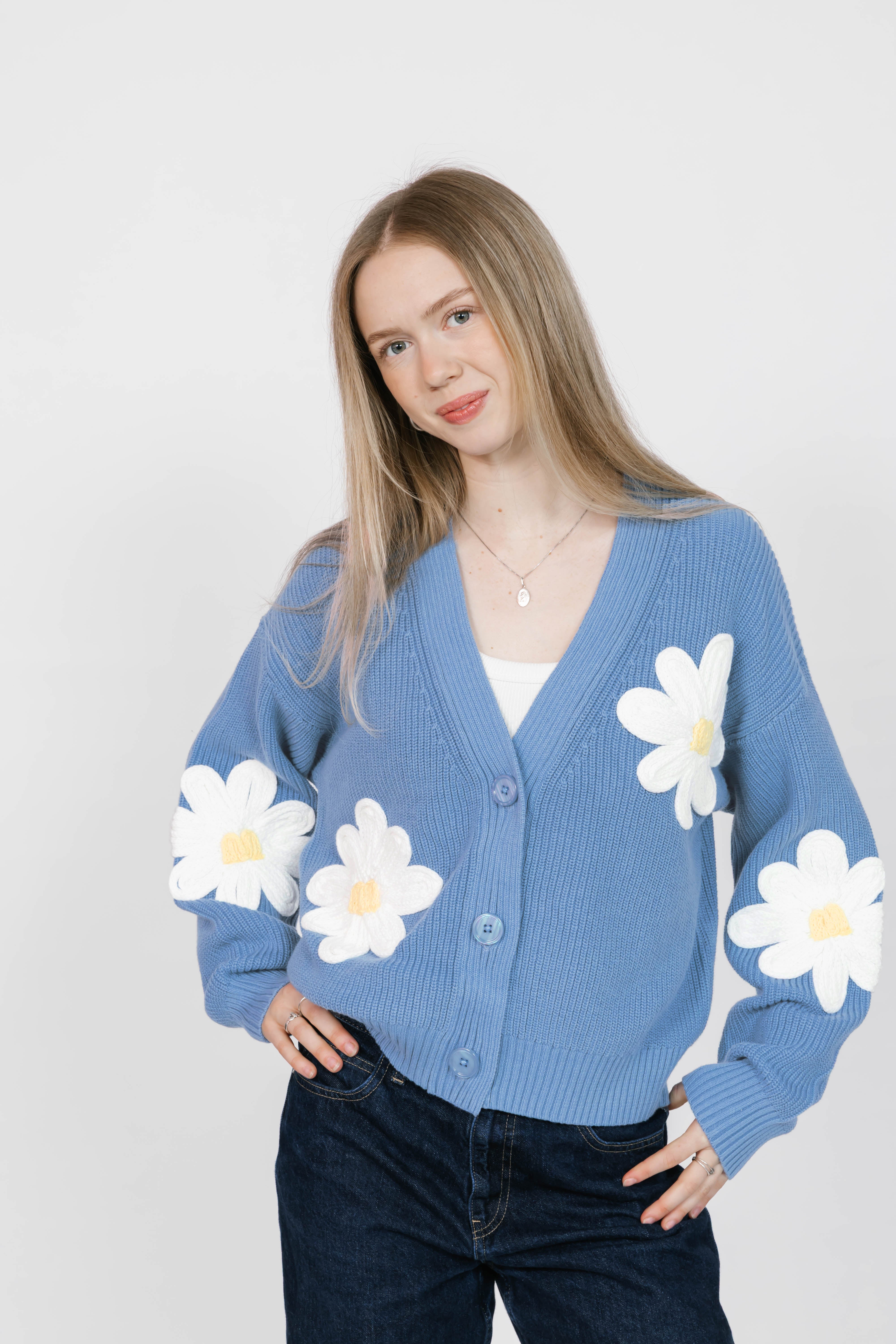 Nora Daisy Cardigan in Blue/Ivory – Smash + Tess