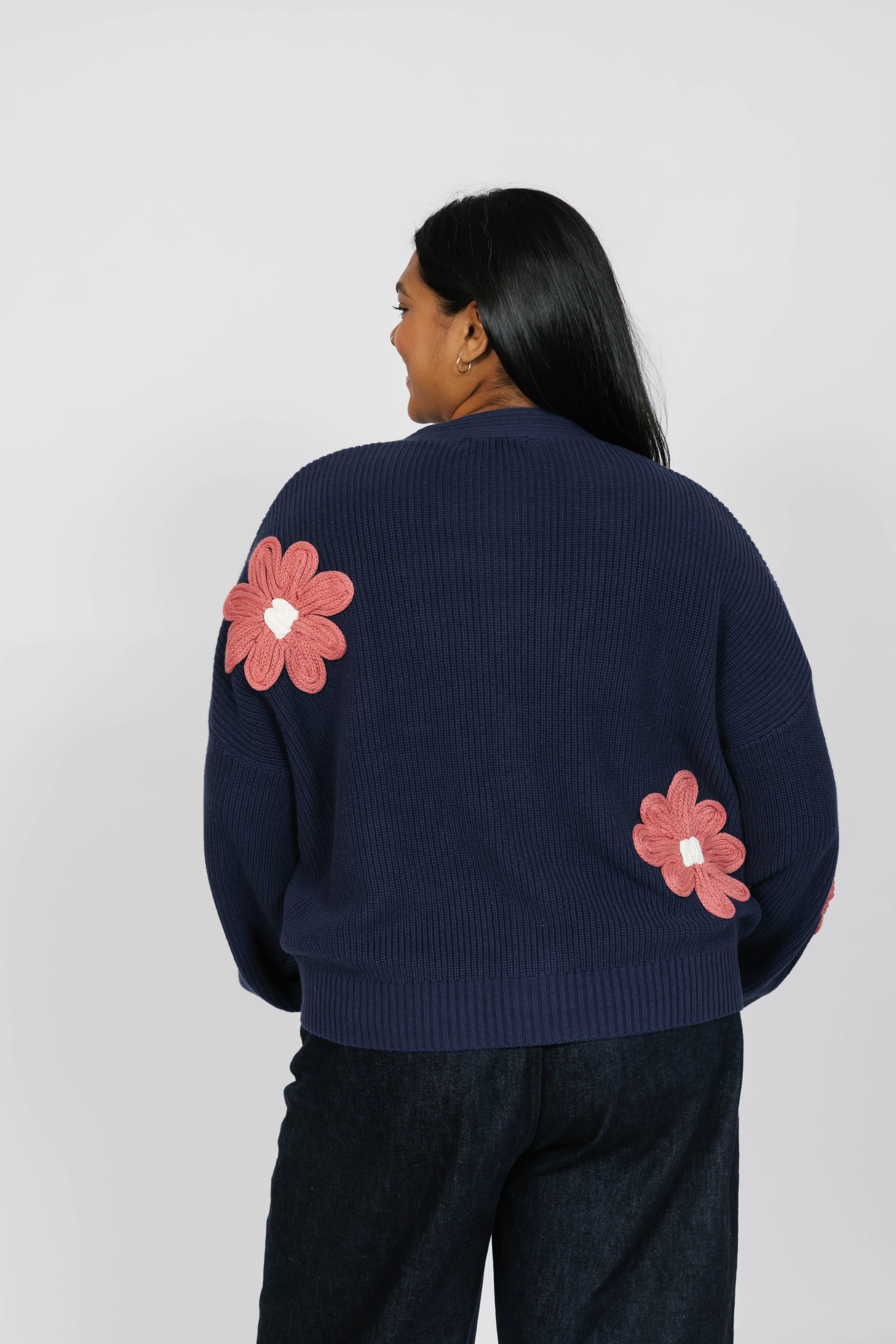Nora Daisy Cardigan in Navy/Brick