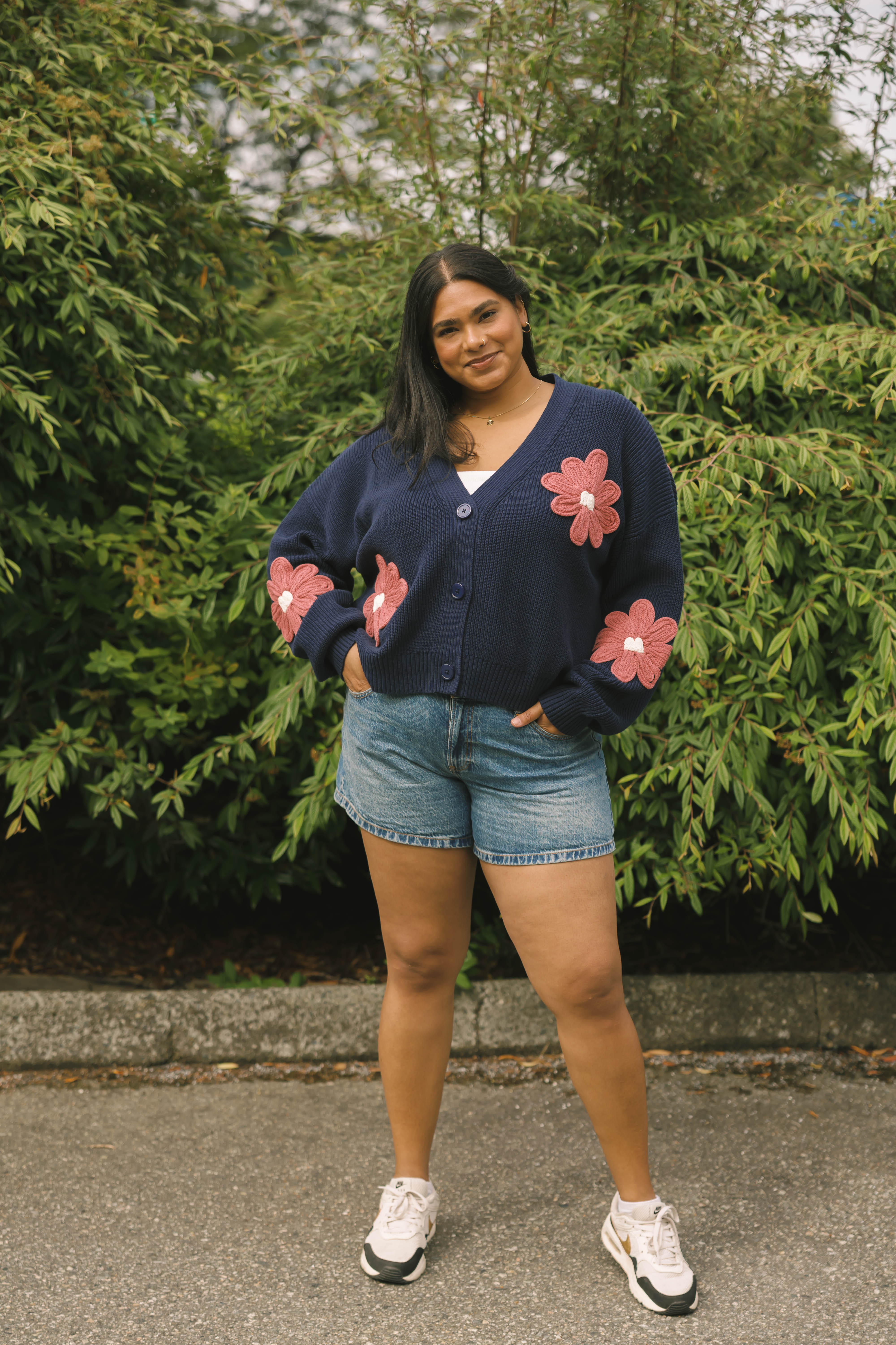 Nora Daisy Cardigan in Navy/Brick