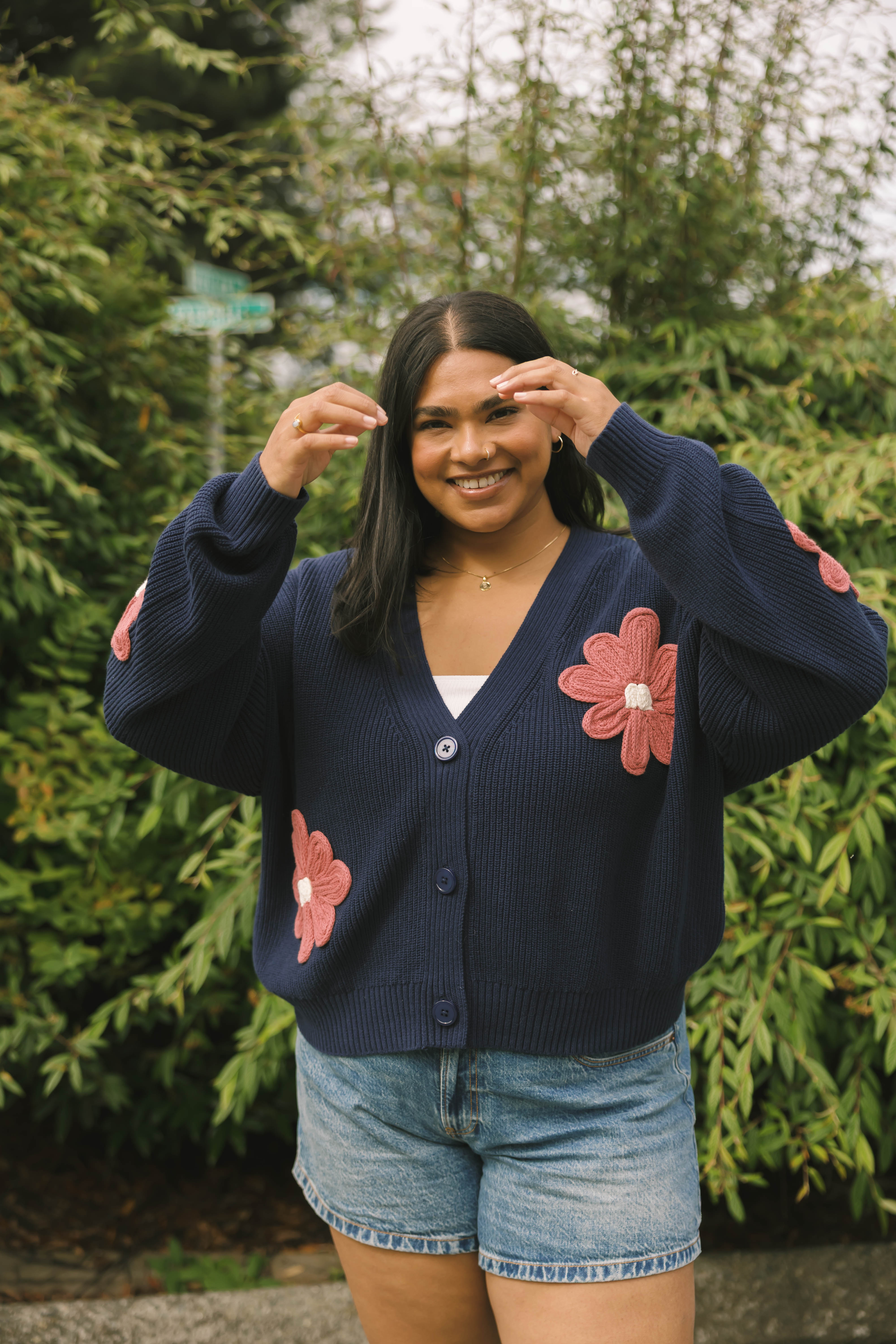 Nora Daisy Cardigan in Navy/Brick