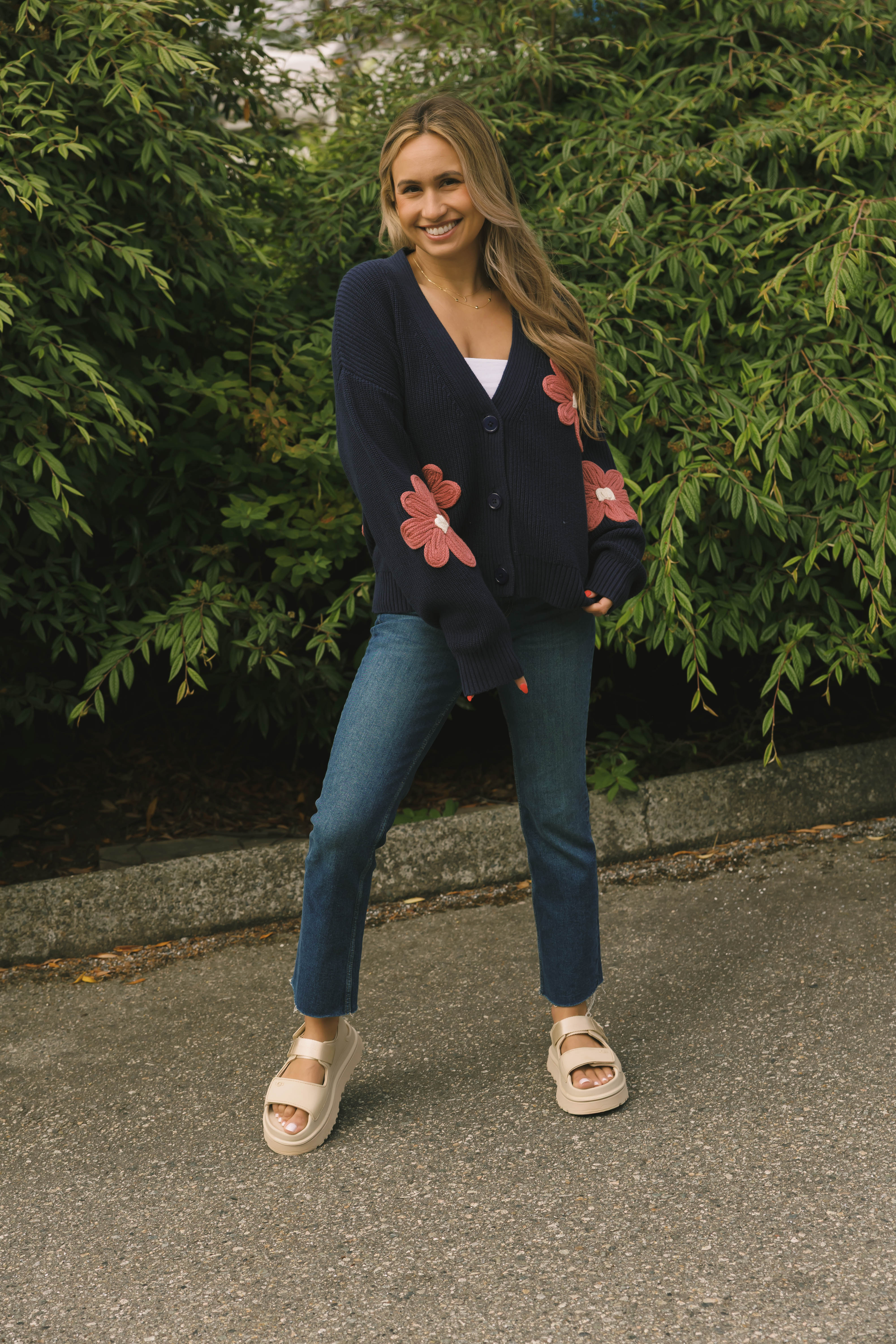 Nora Daisy Cardigan in Navy/Brick