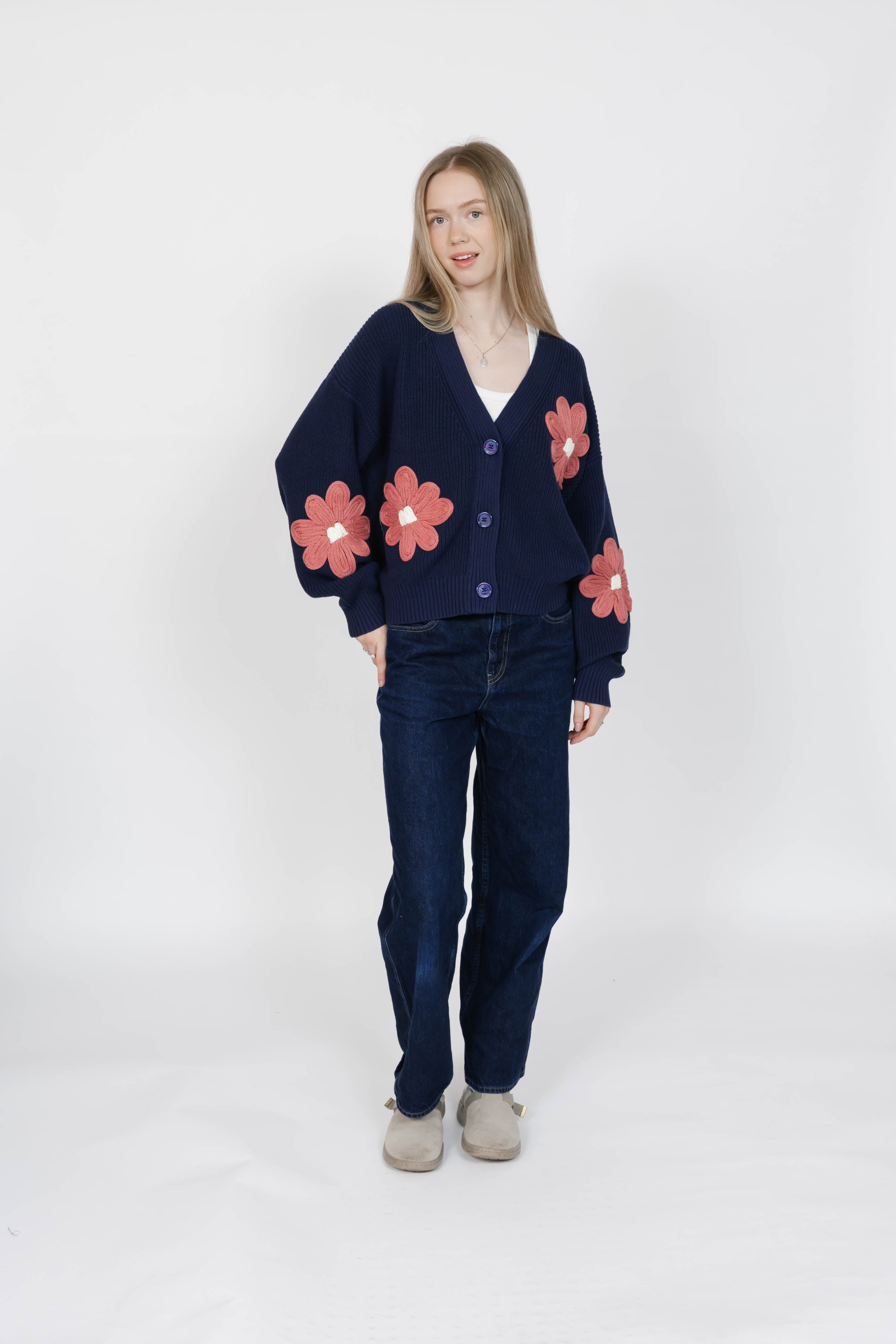 Nora Daisy Cardigan in Navy/Brick
