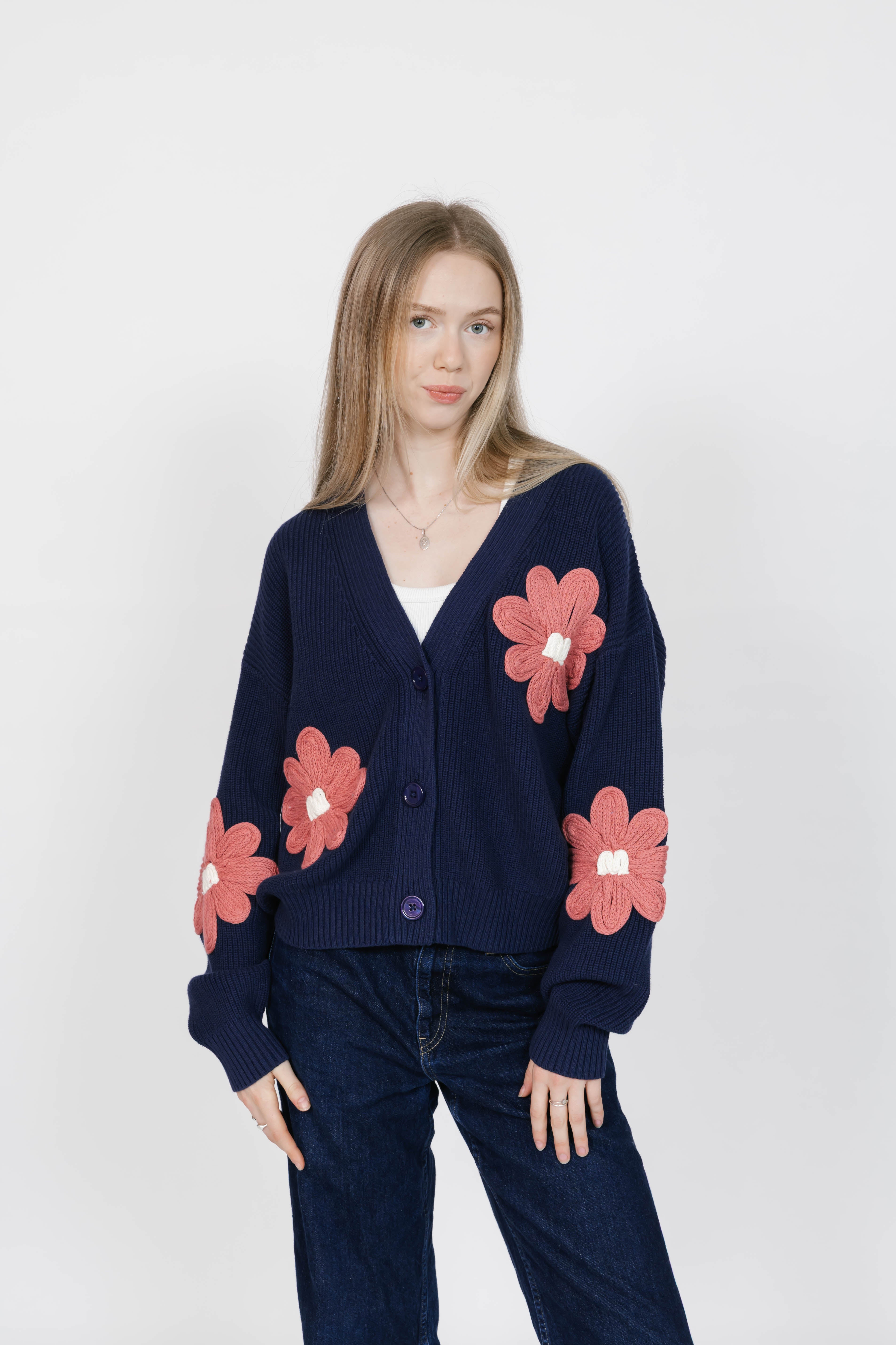 Nora Daisy Cardigan in Navy/Brick
