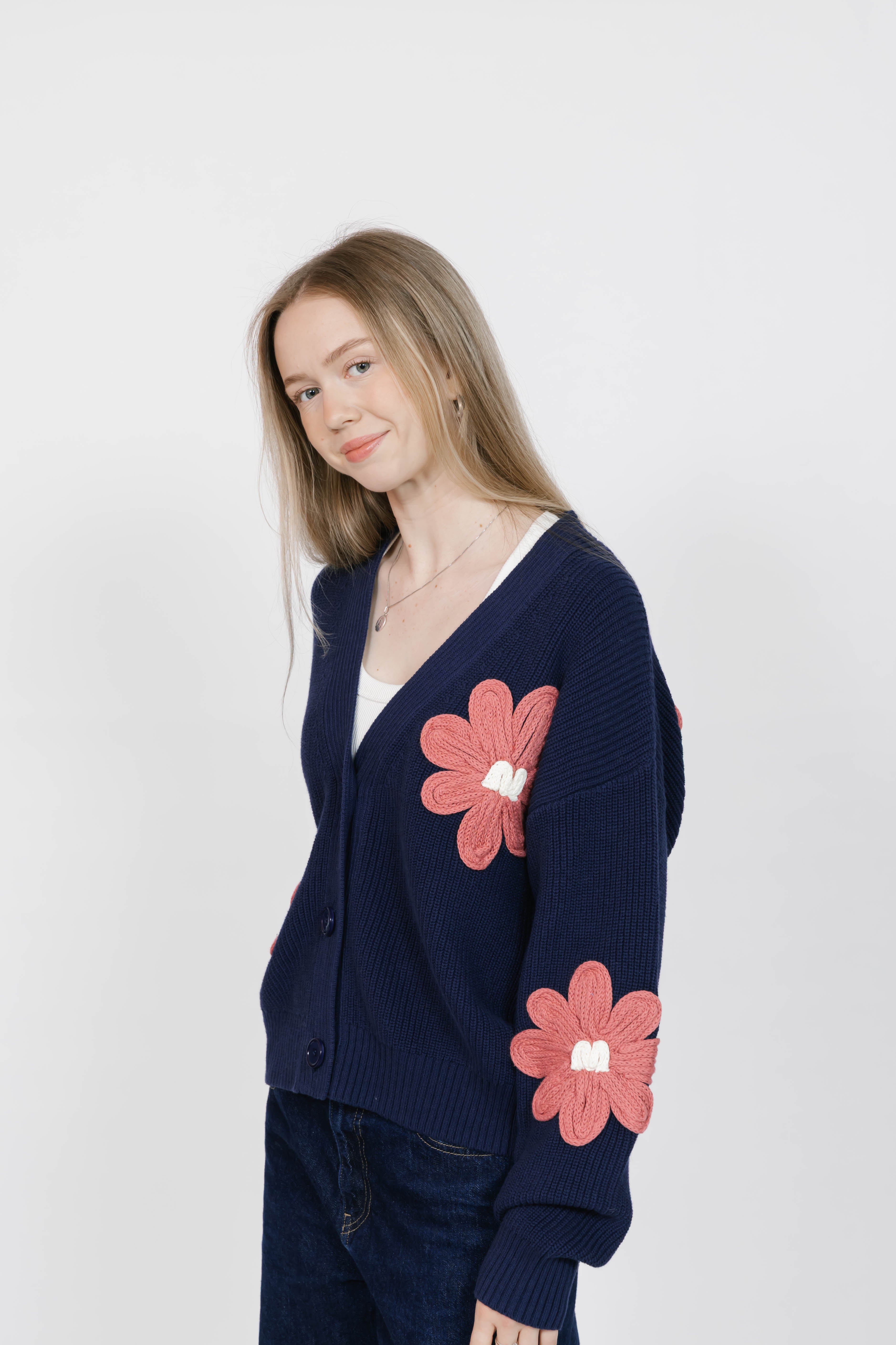 Nora Daisy Cardigan in Navy/Brick