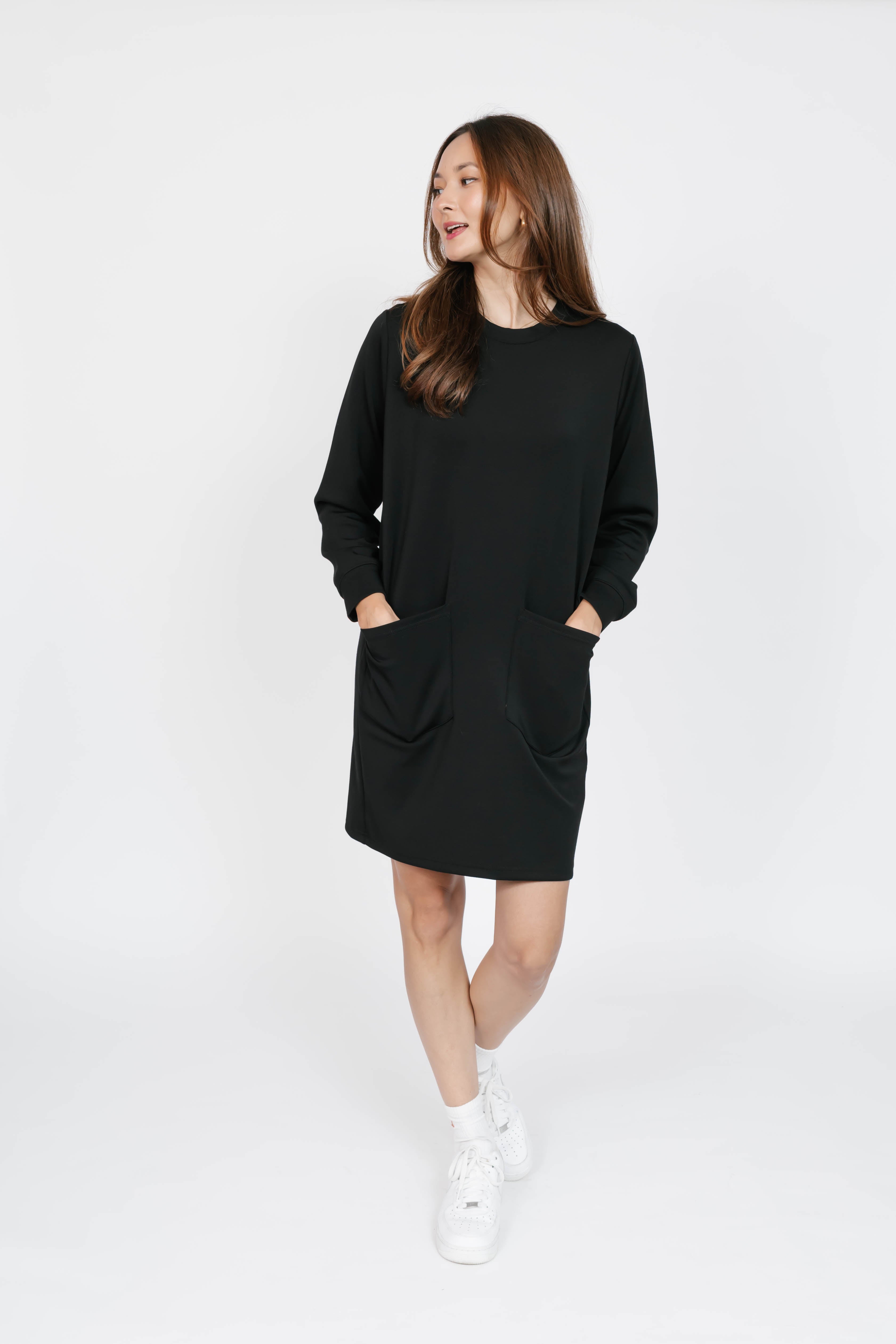 Piper Microscuba Mini Dress in Midnight Black