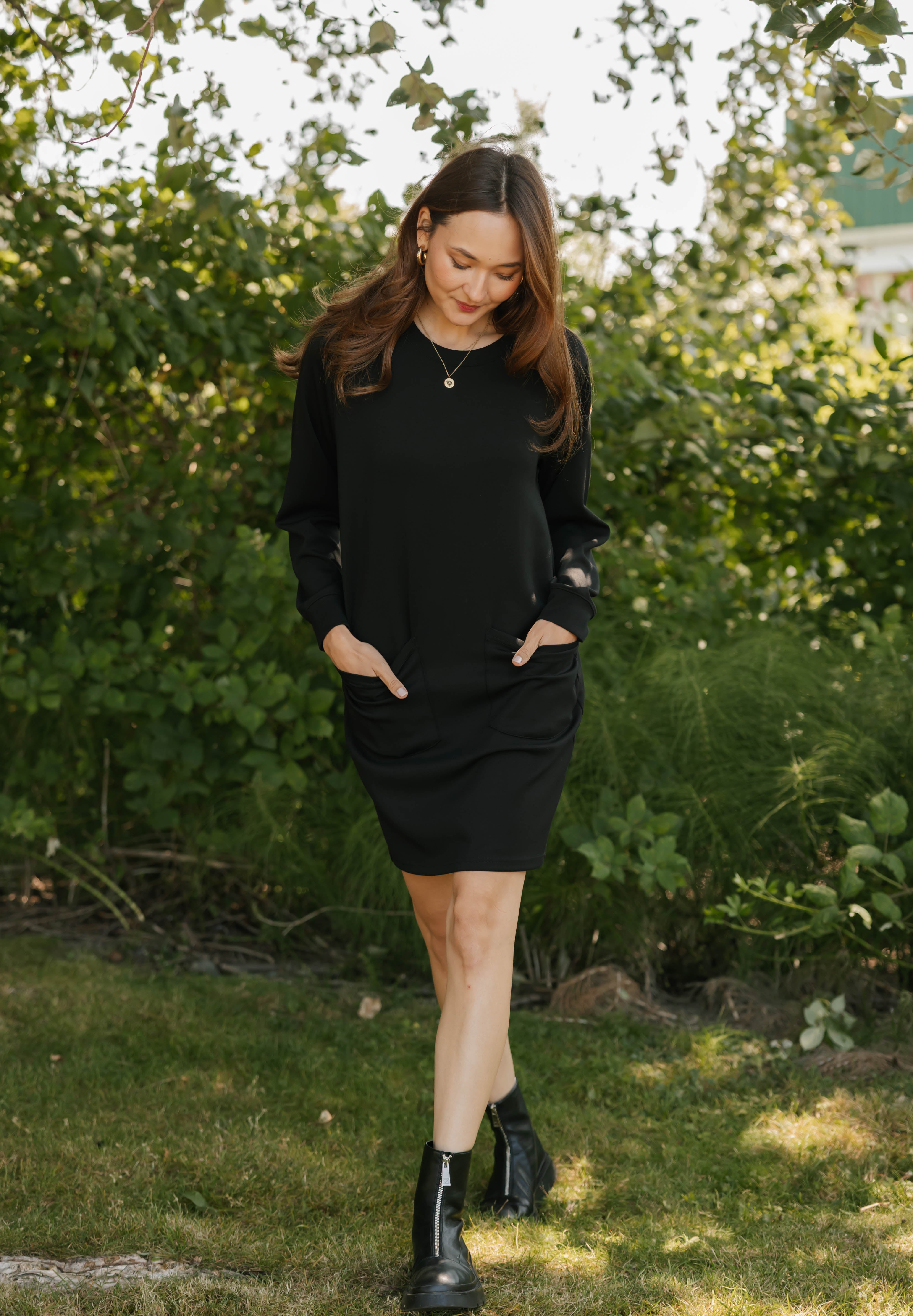 Piper Microscuba Mini Dress in Midnight Black