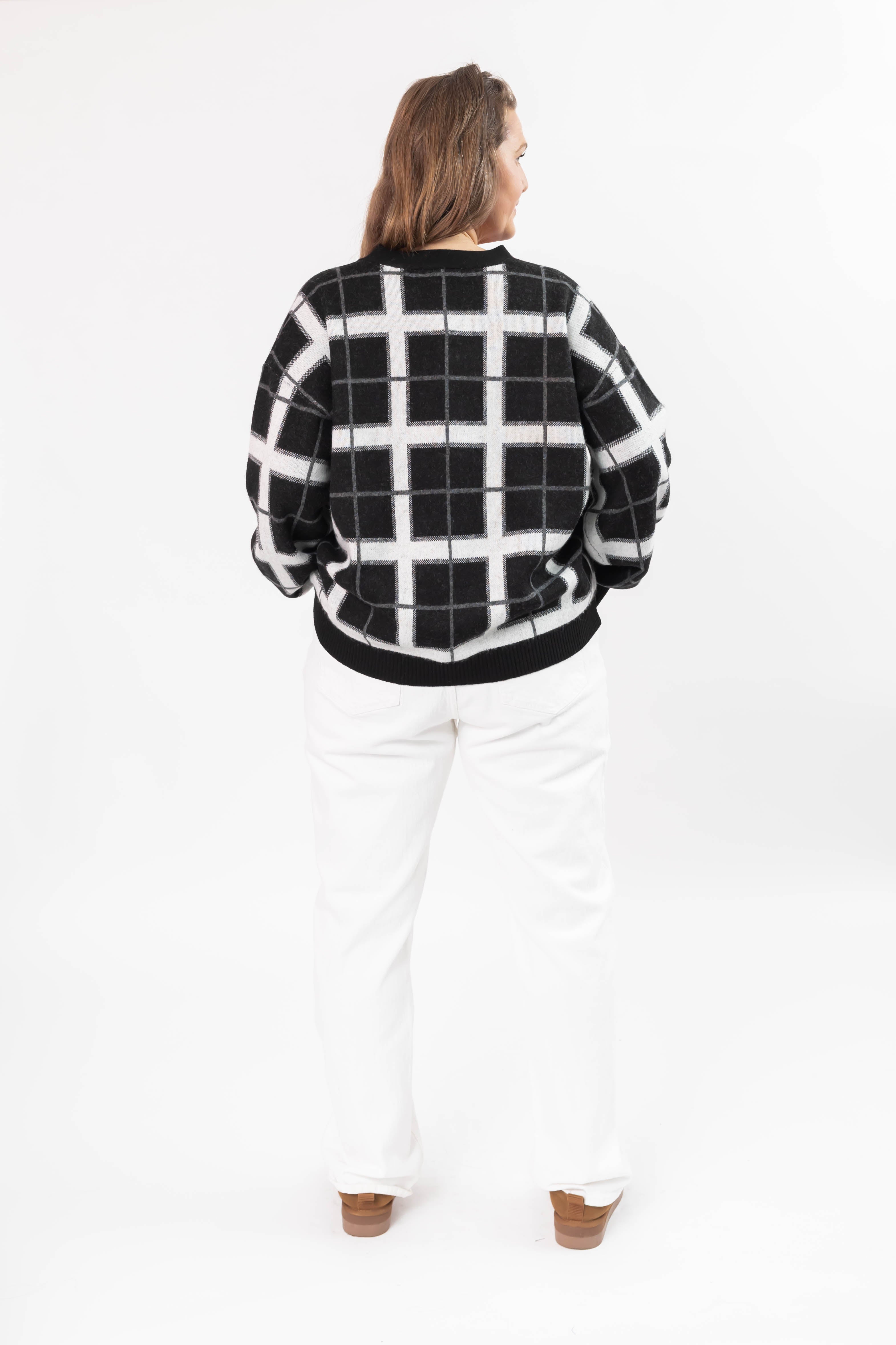 Plaid Cardigan in Black Combo