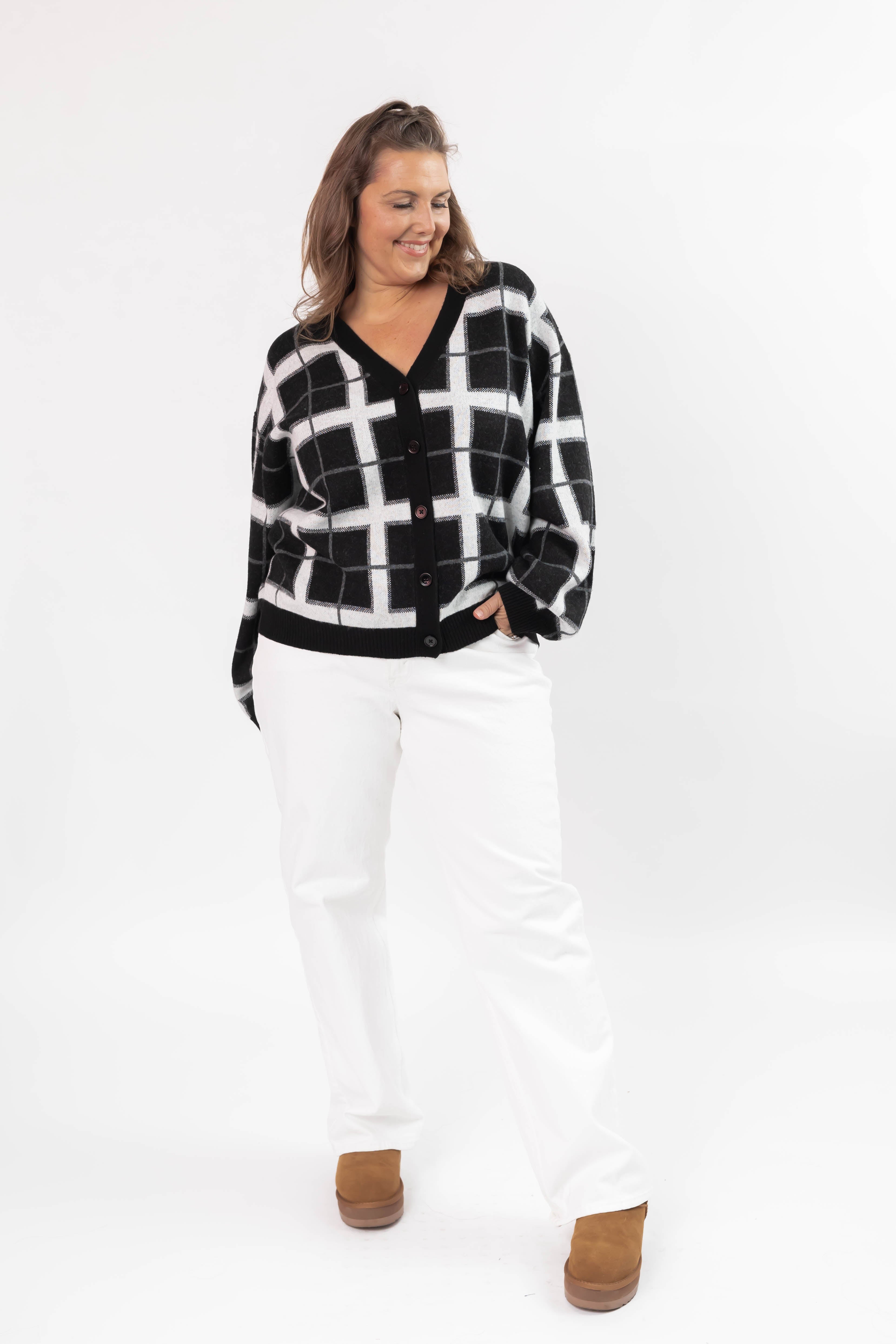 Plaid Cardigan in Black Combo