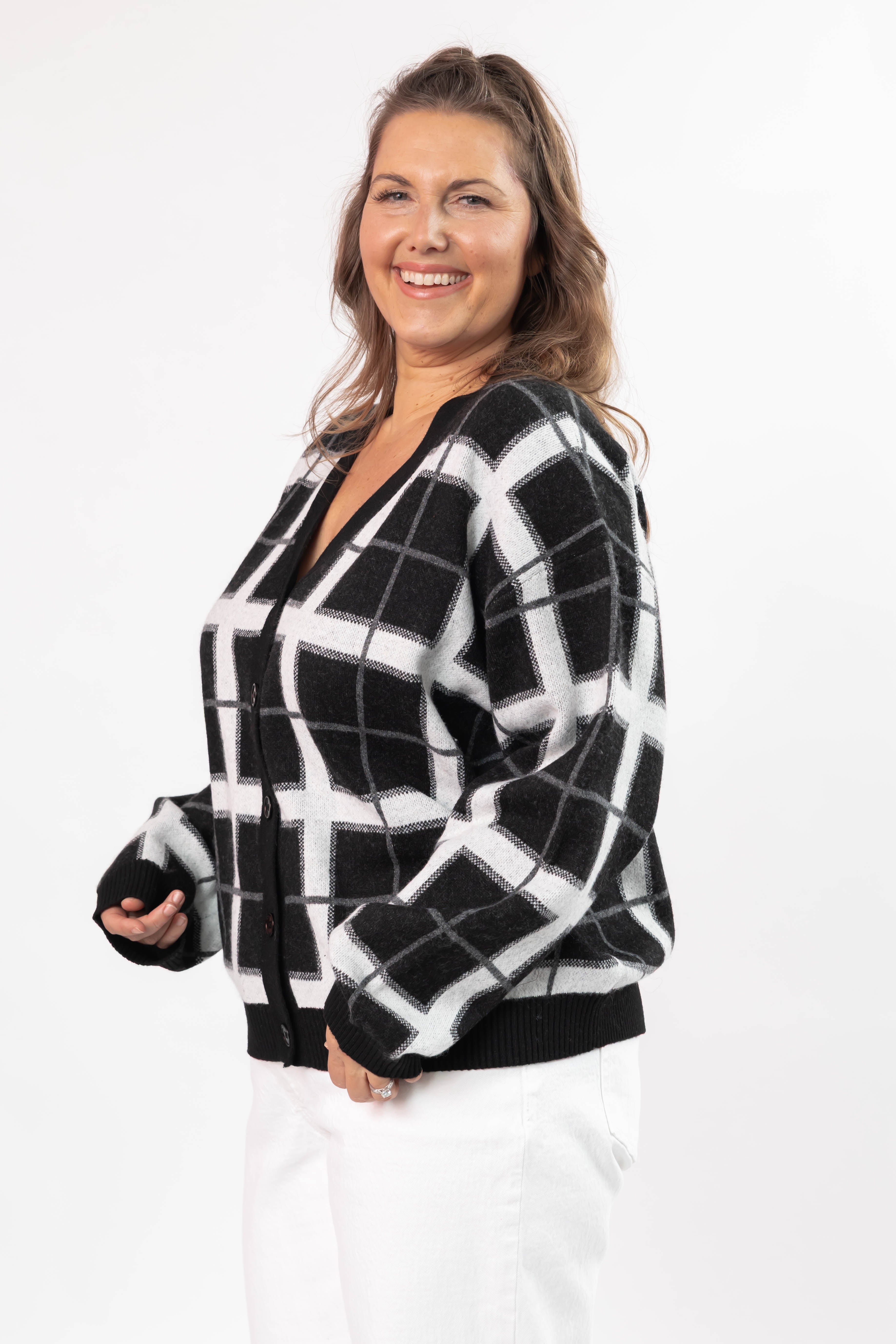 Plaid Cardigan in Black Combo