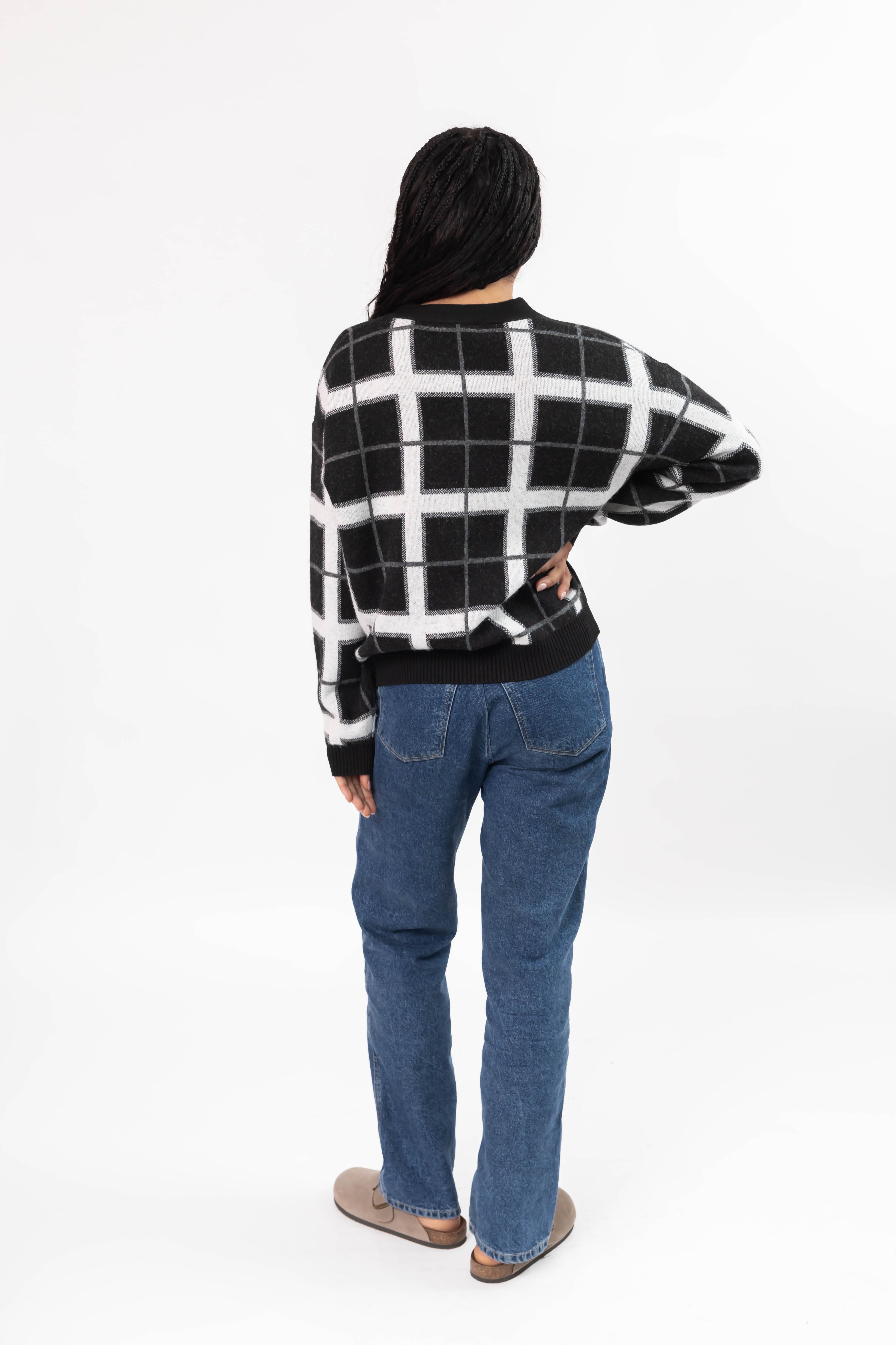 Plaid Cardigan in Black Combo