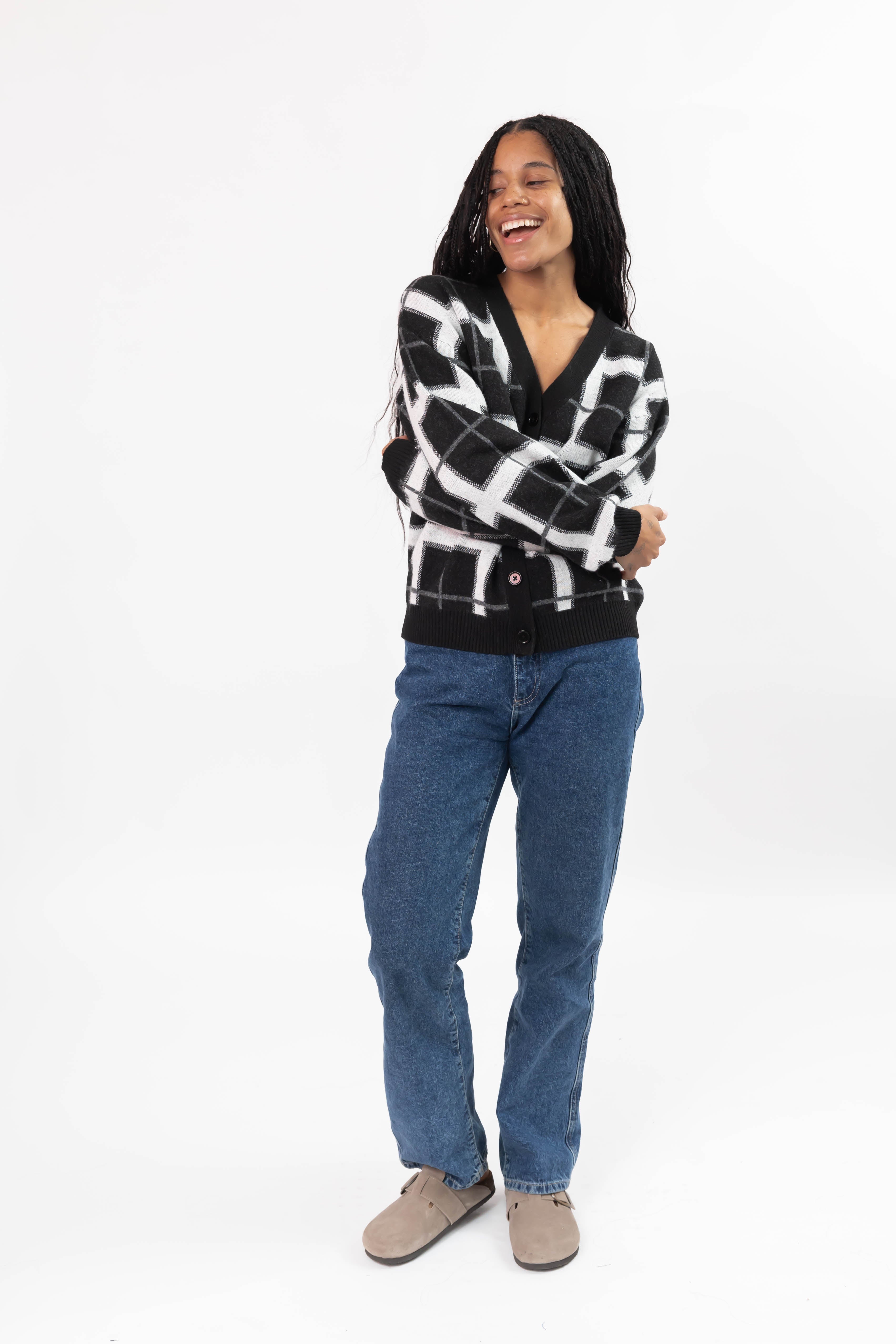 Plaid Cardigan in Black Combo