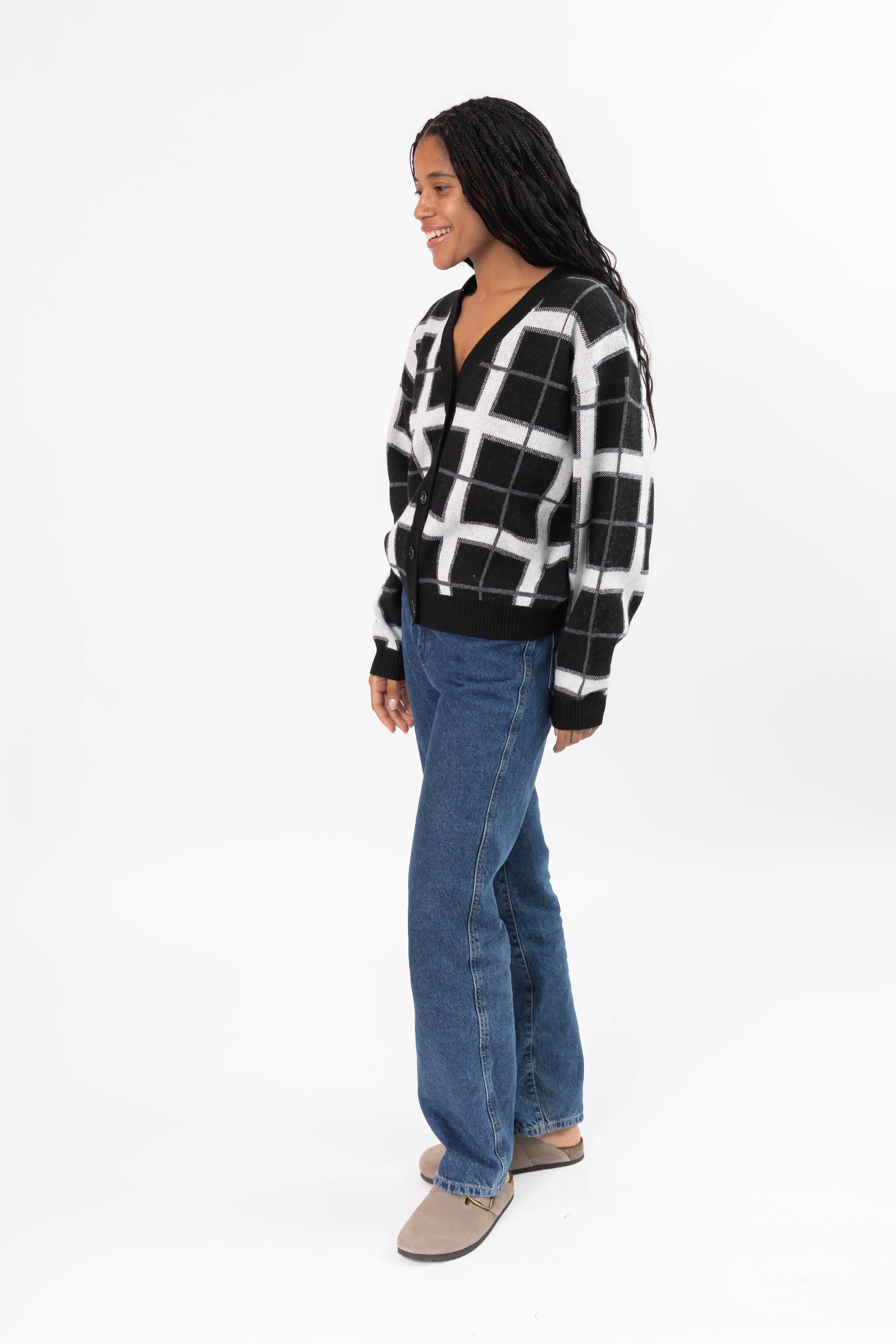 Plaid Cardigan in Black Combo