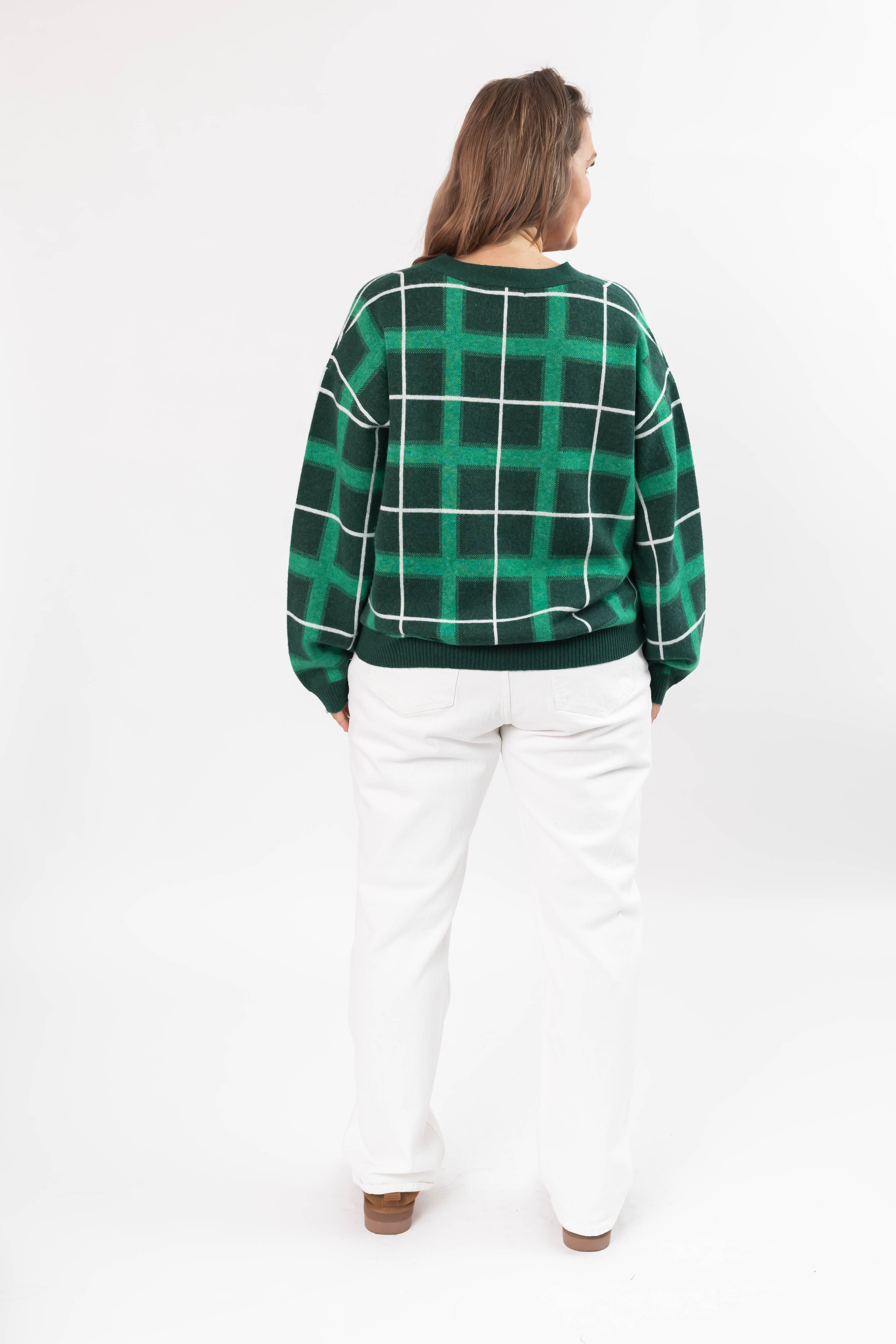 Plaid Cardigan in Green Combo