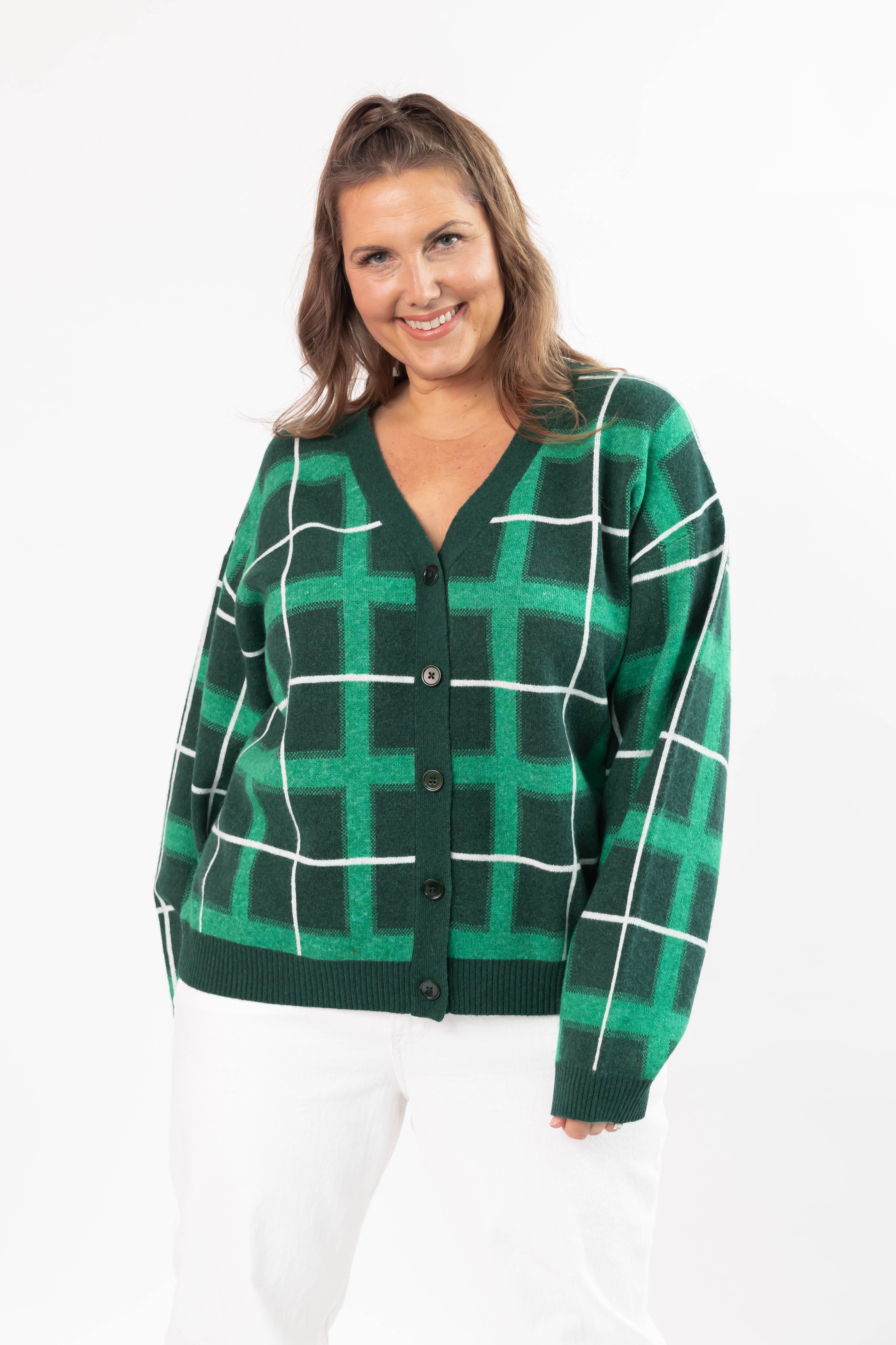 Plaid Cardigan in Green Combo