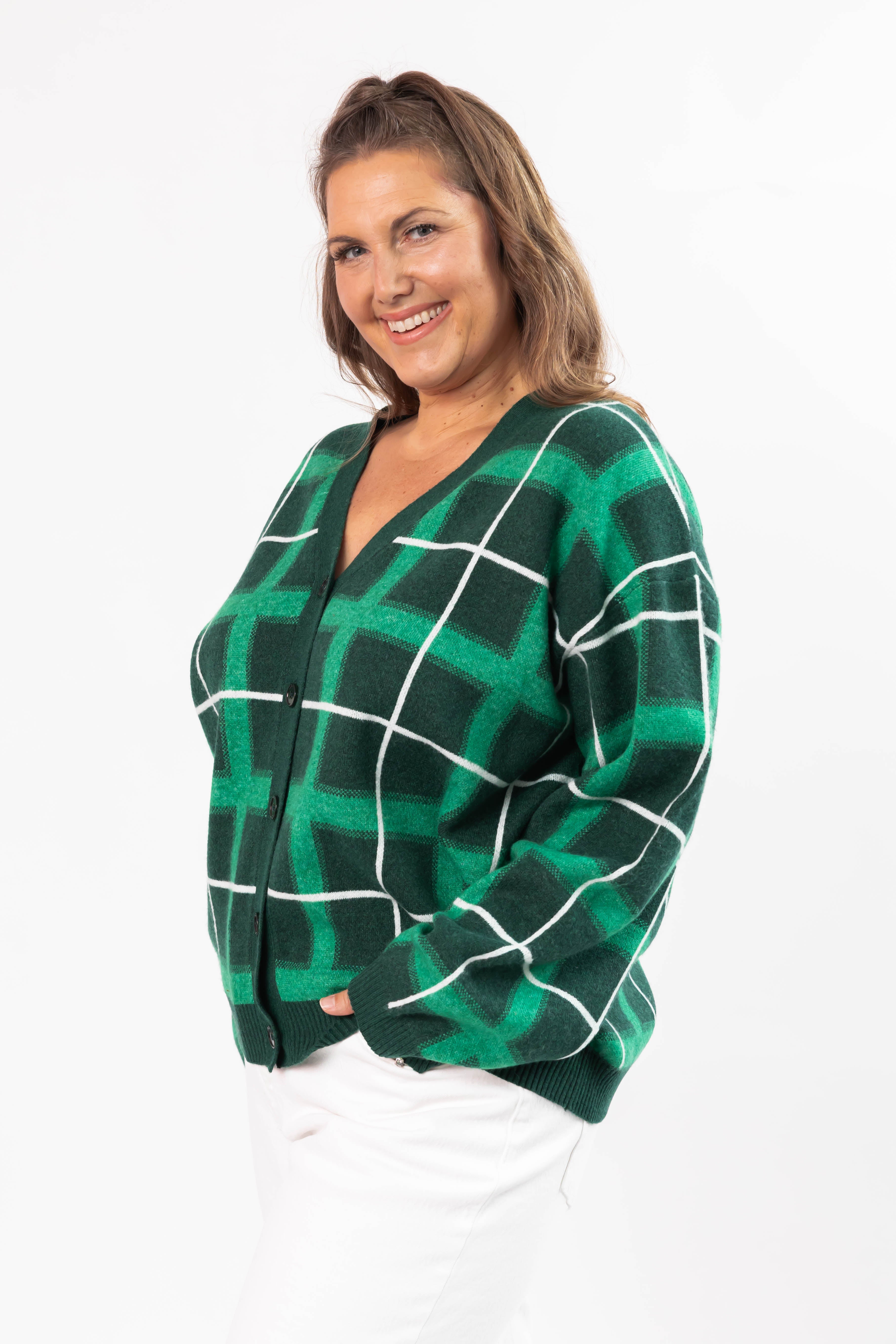 Plaid Cardigan in Green Combo
