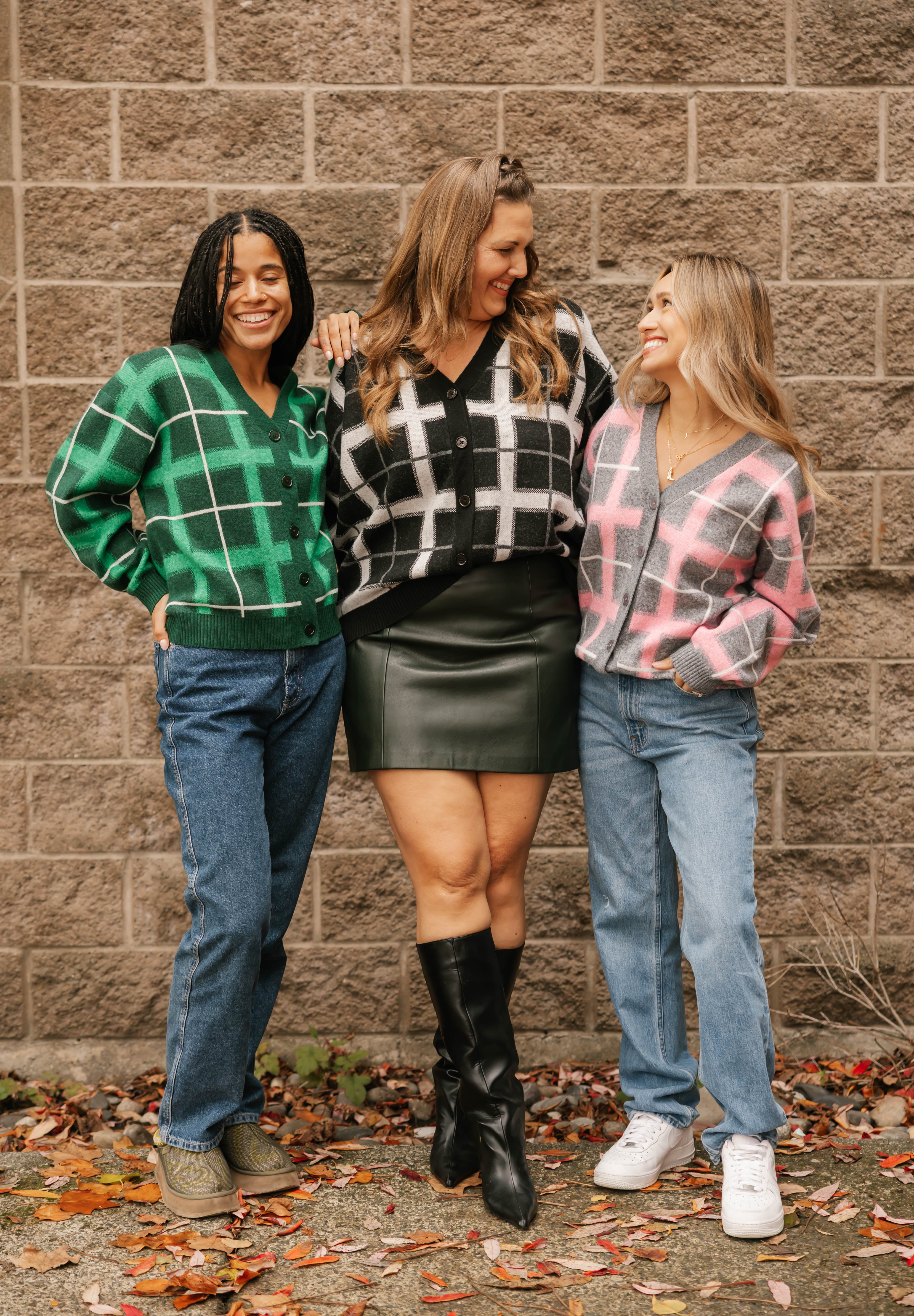 Plaid Cardigan in Green Combo