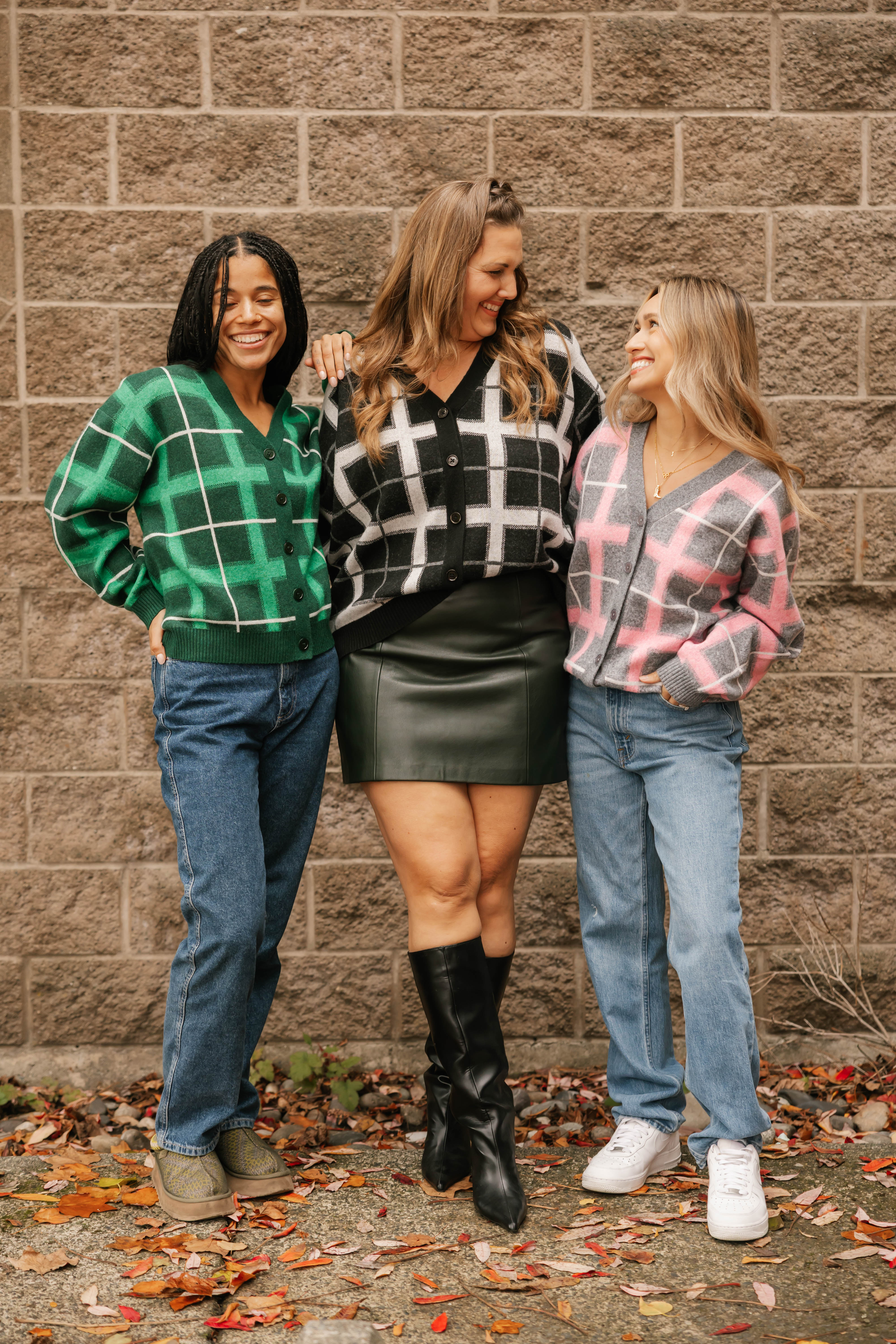 Plaid Cardigan in Green Combo