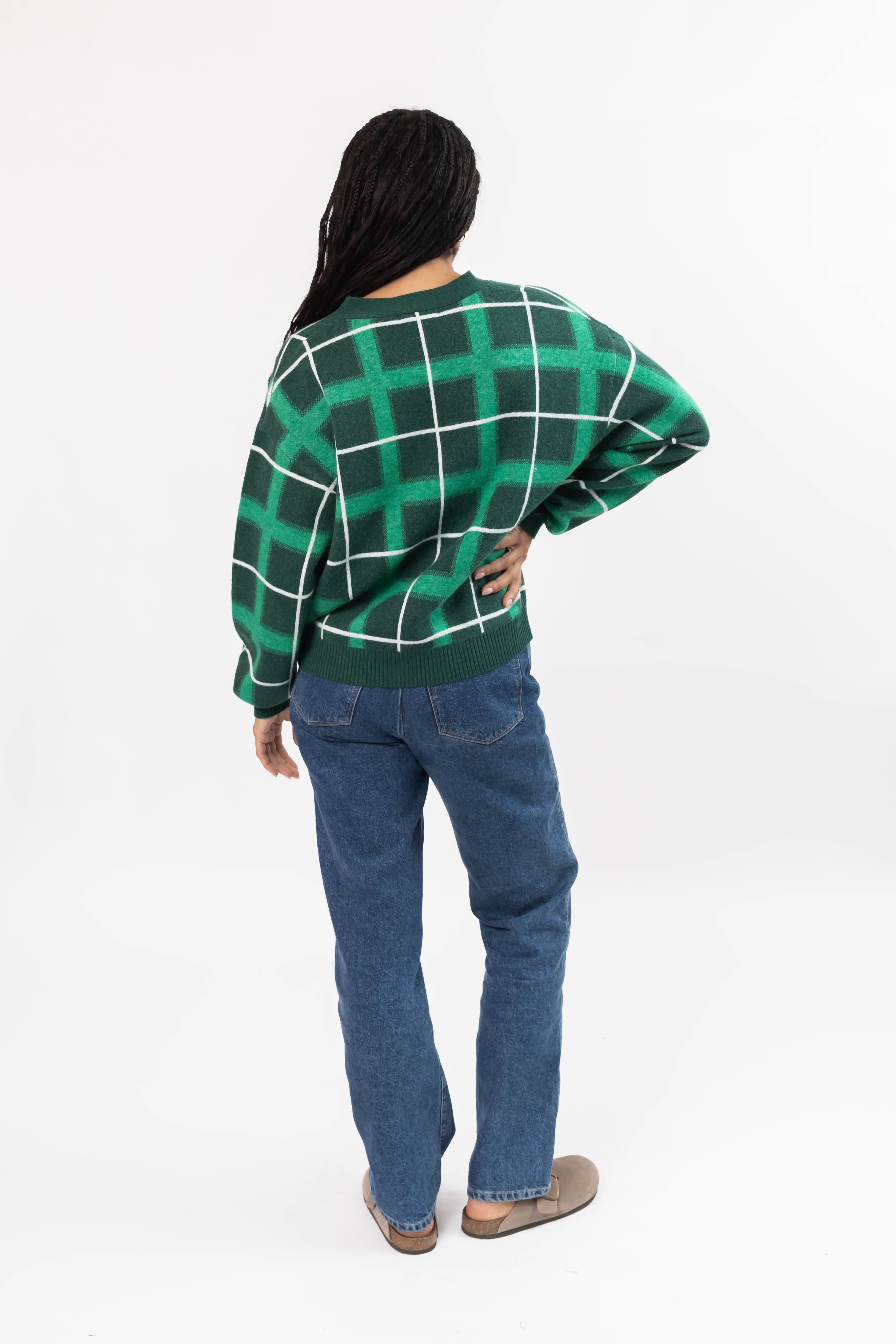 Plaid Cardigan in Green Combo