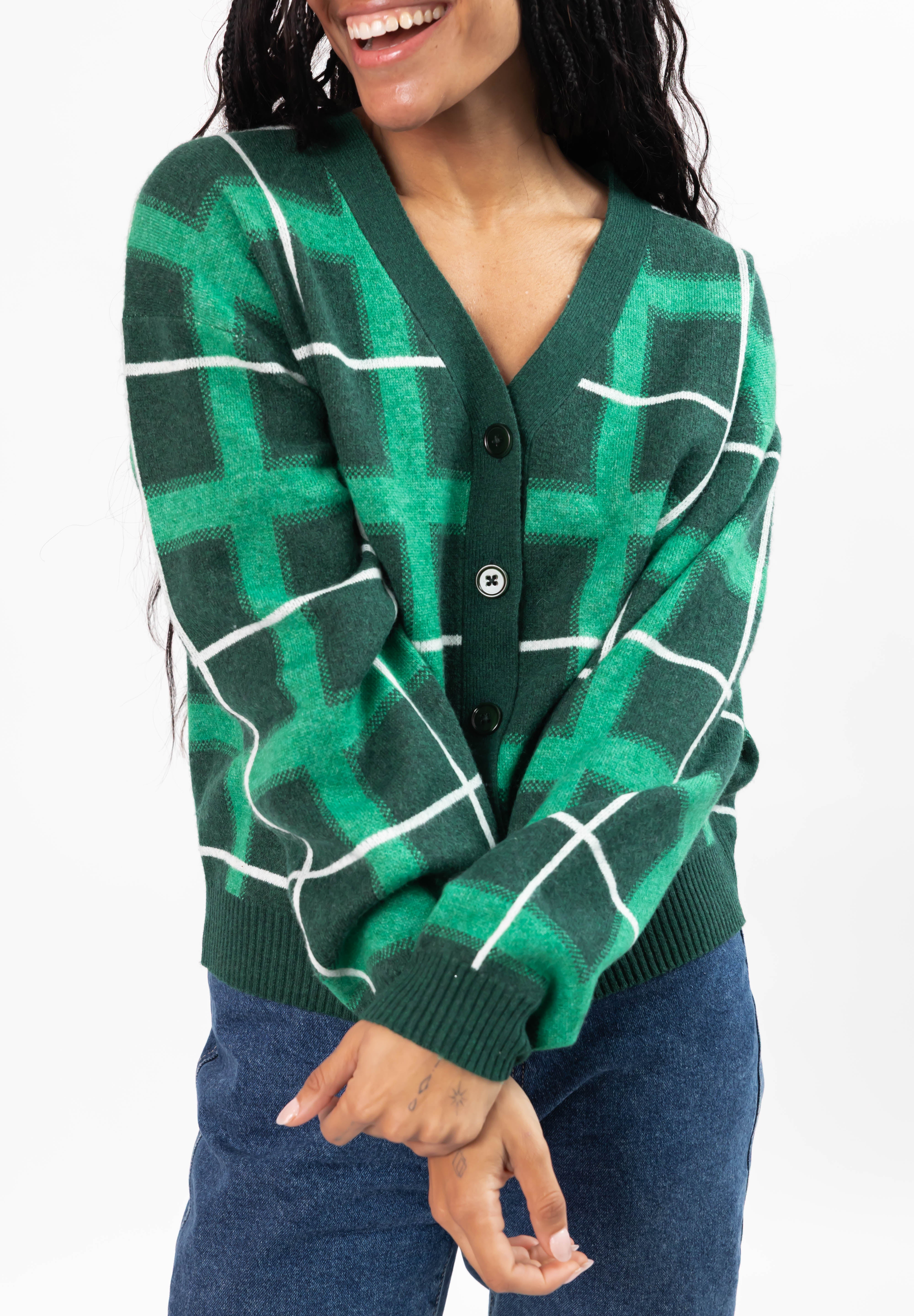 Plaid Cardigan in Green Combo