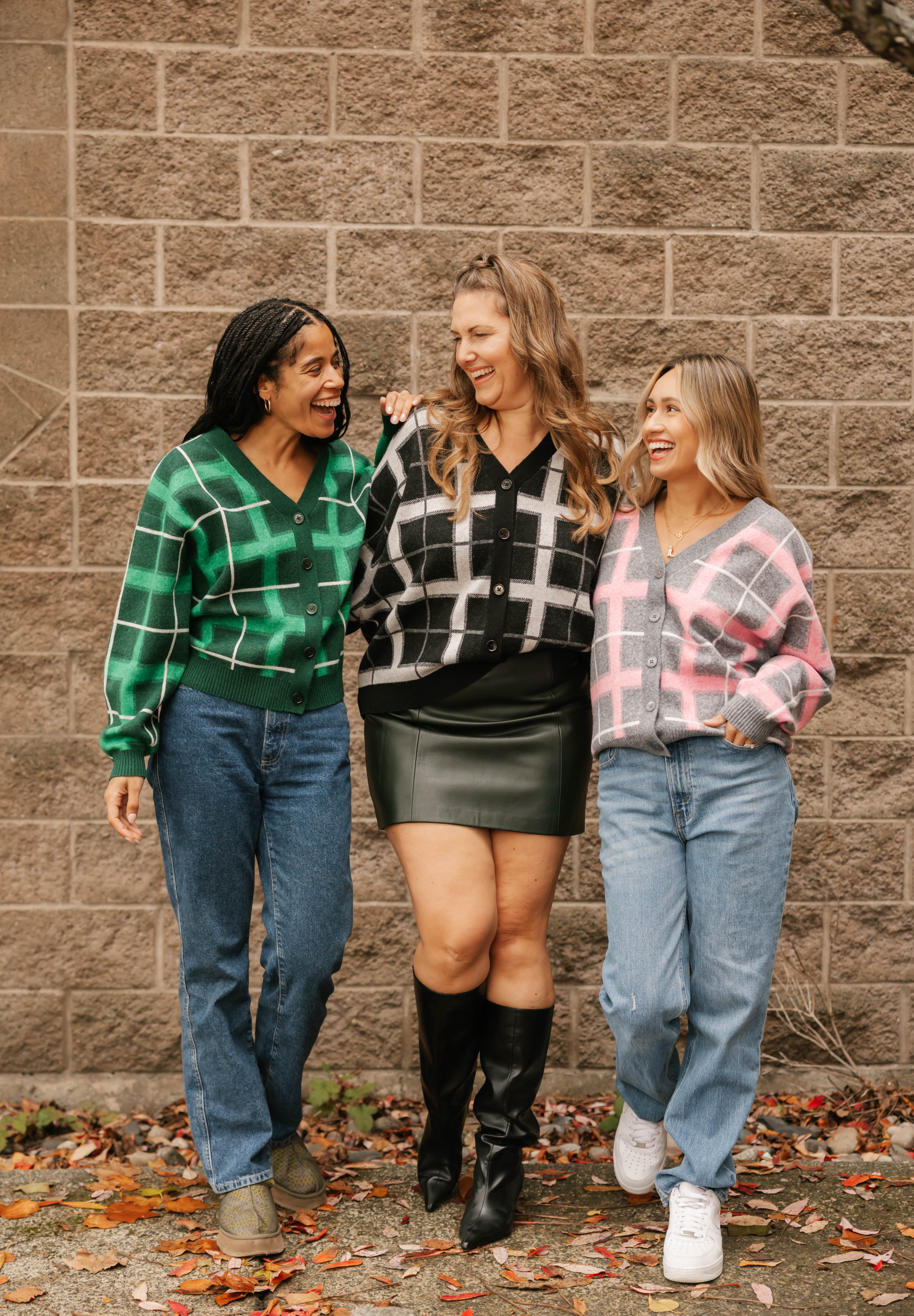 Plaid Cardigan in Grey/Pink Combo