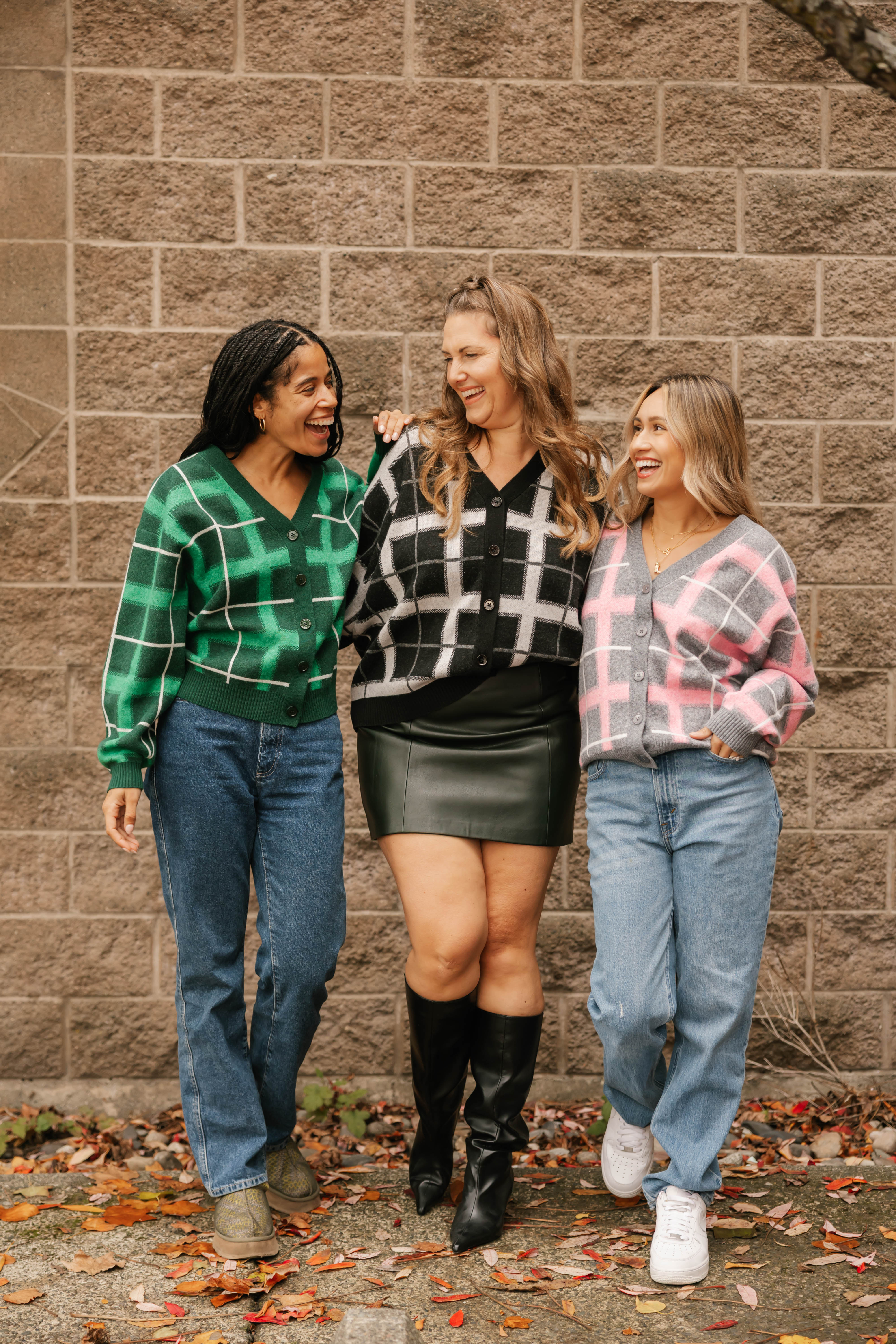 Plaid Cardigan in Grey/Pink Combo