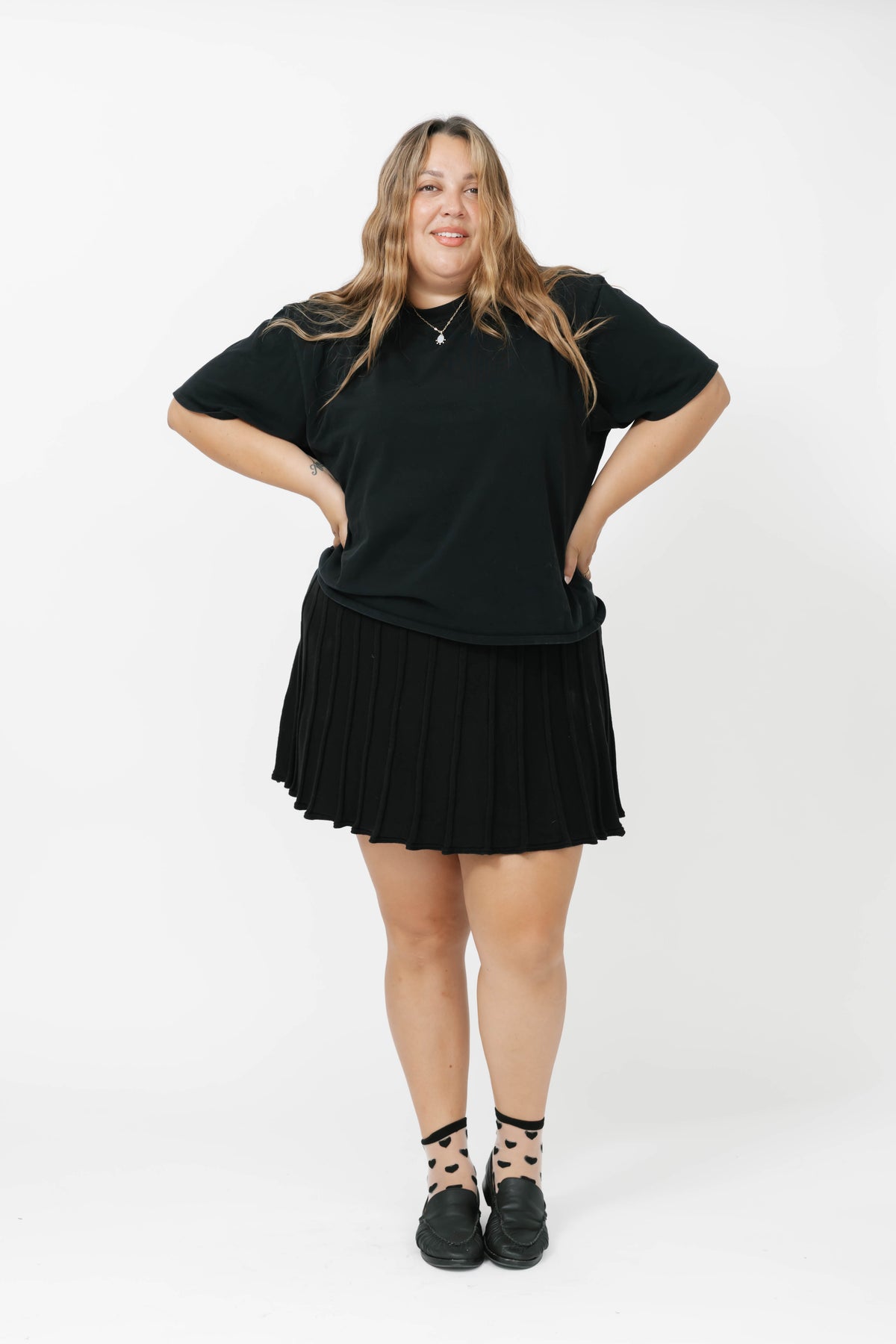 Pleated Knit Mini Skirt in Midnight Black