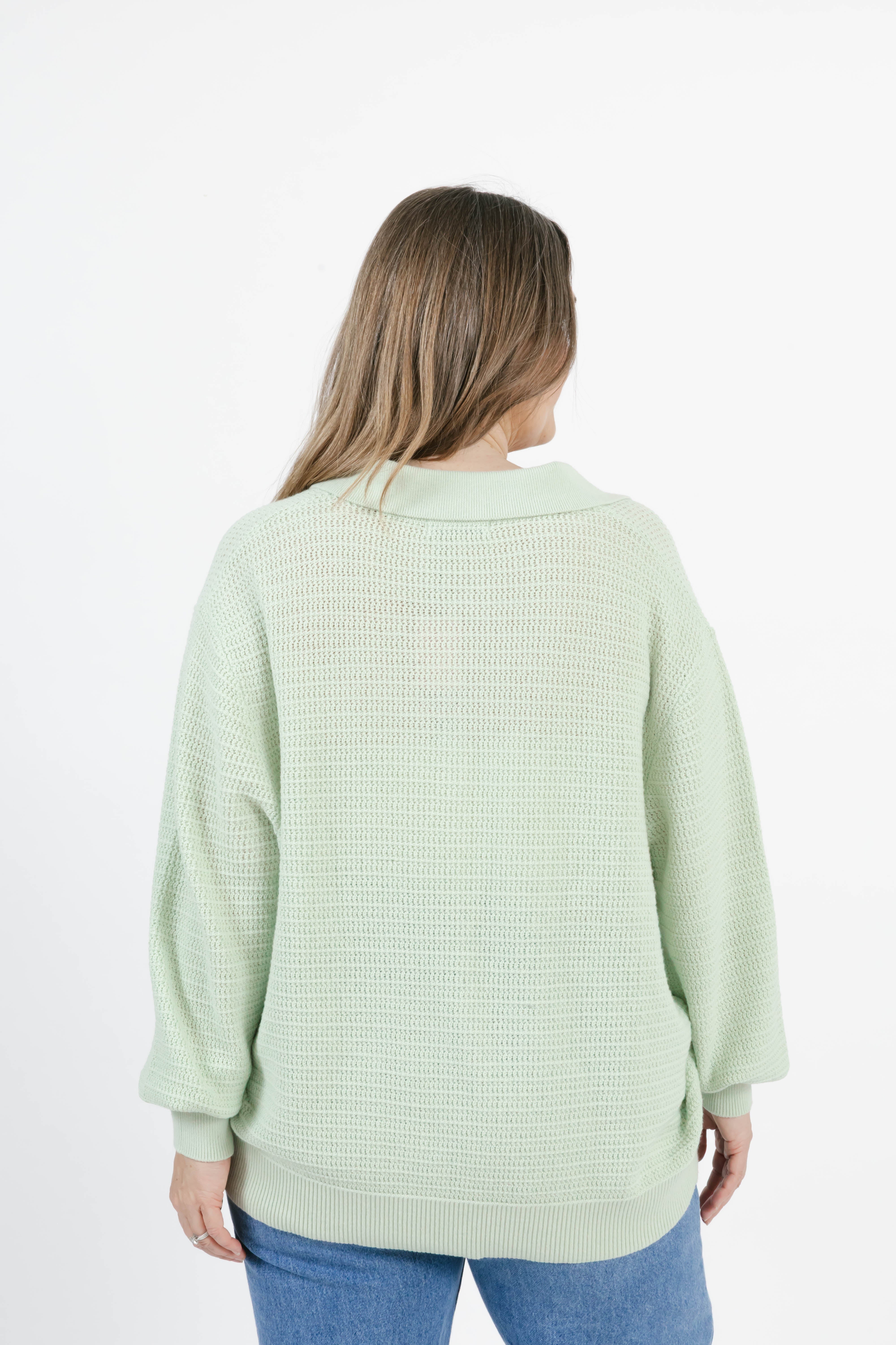 Megan Pointelle Sweater in Soft Green