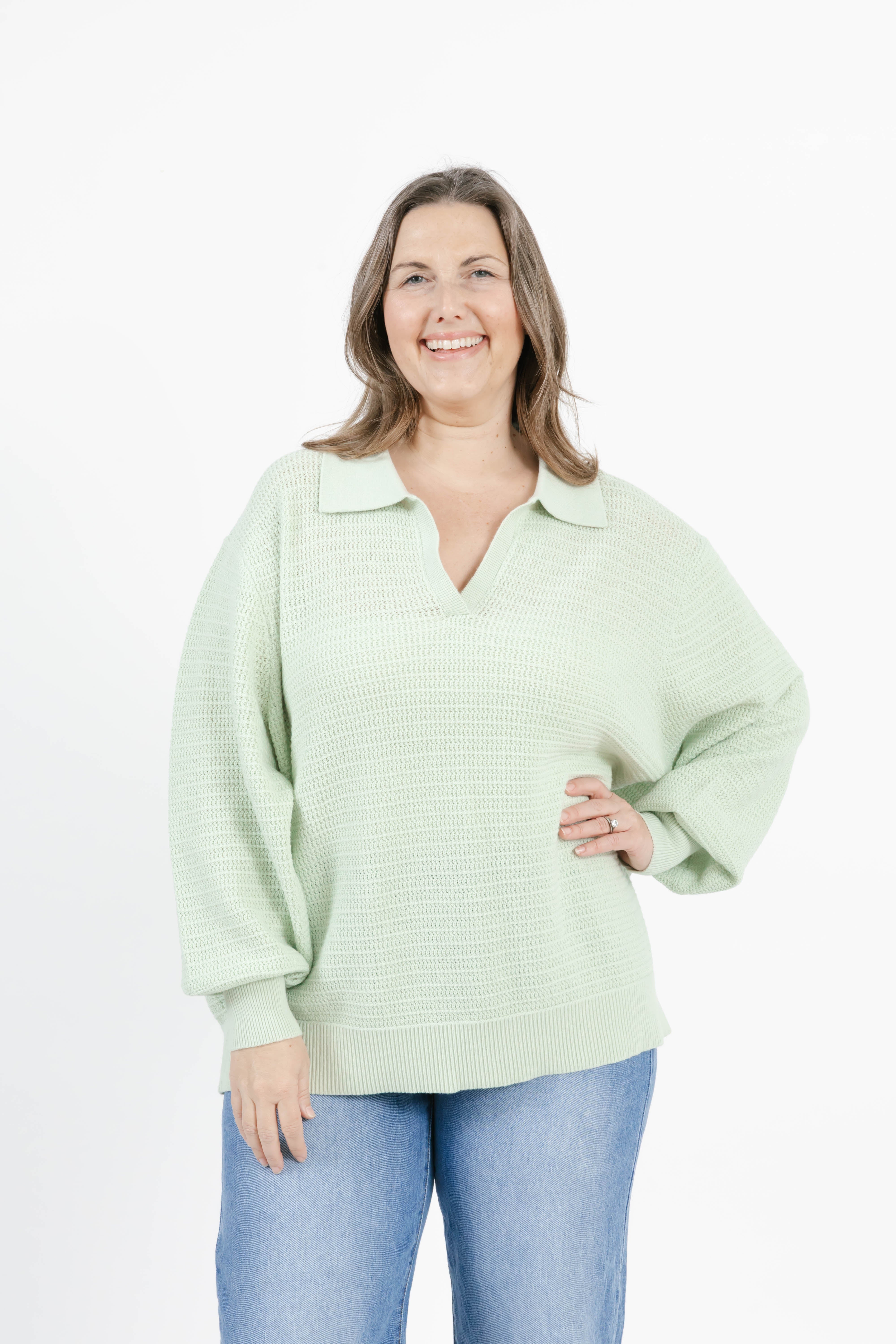Megan Pointelle Sweater in Soft Green