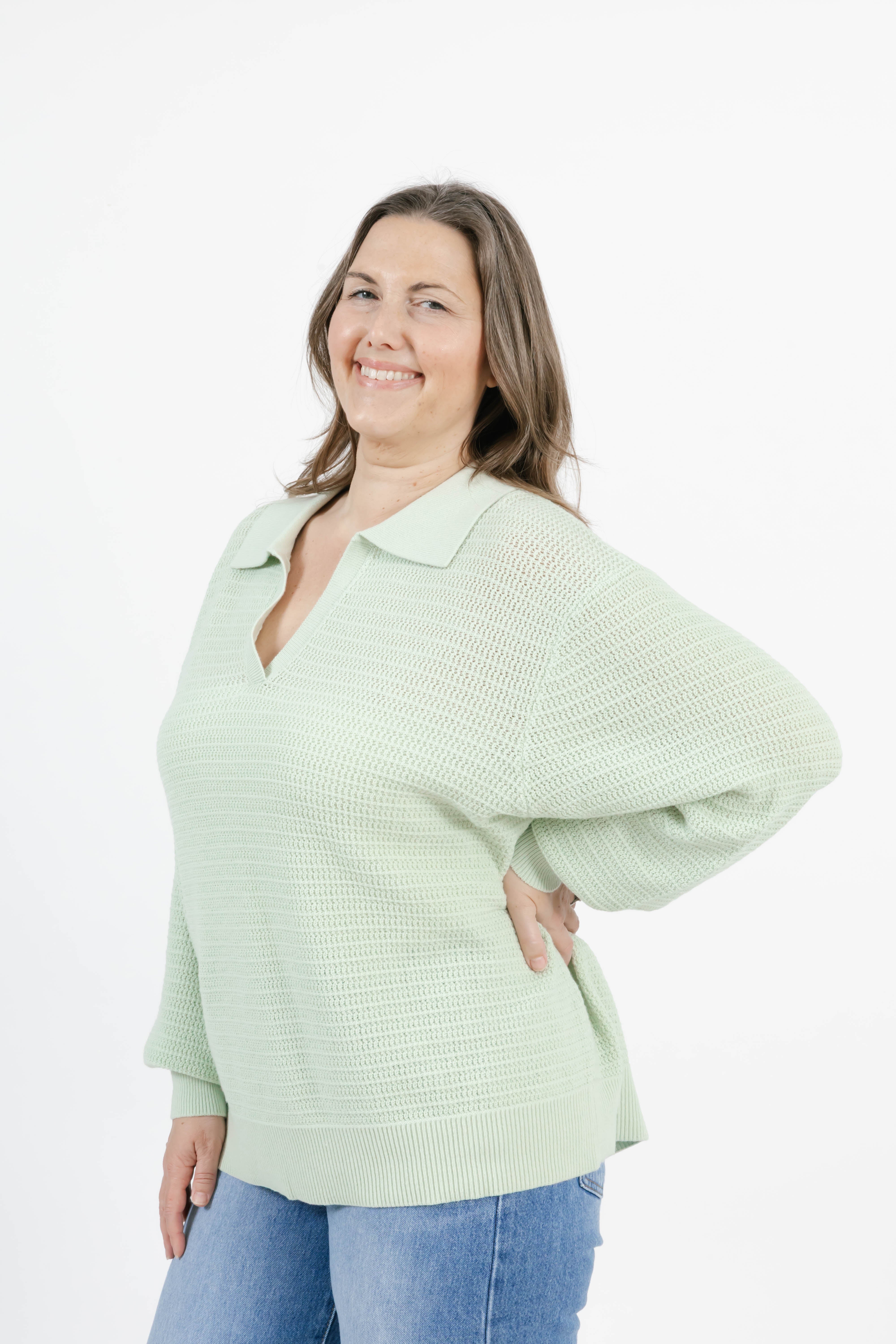 Megan Pointelle Sweater in Soft Green