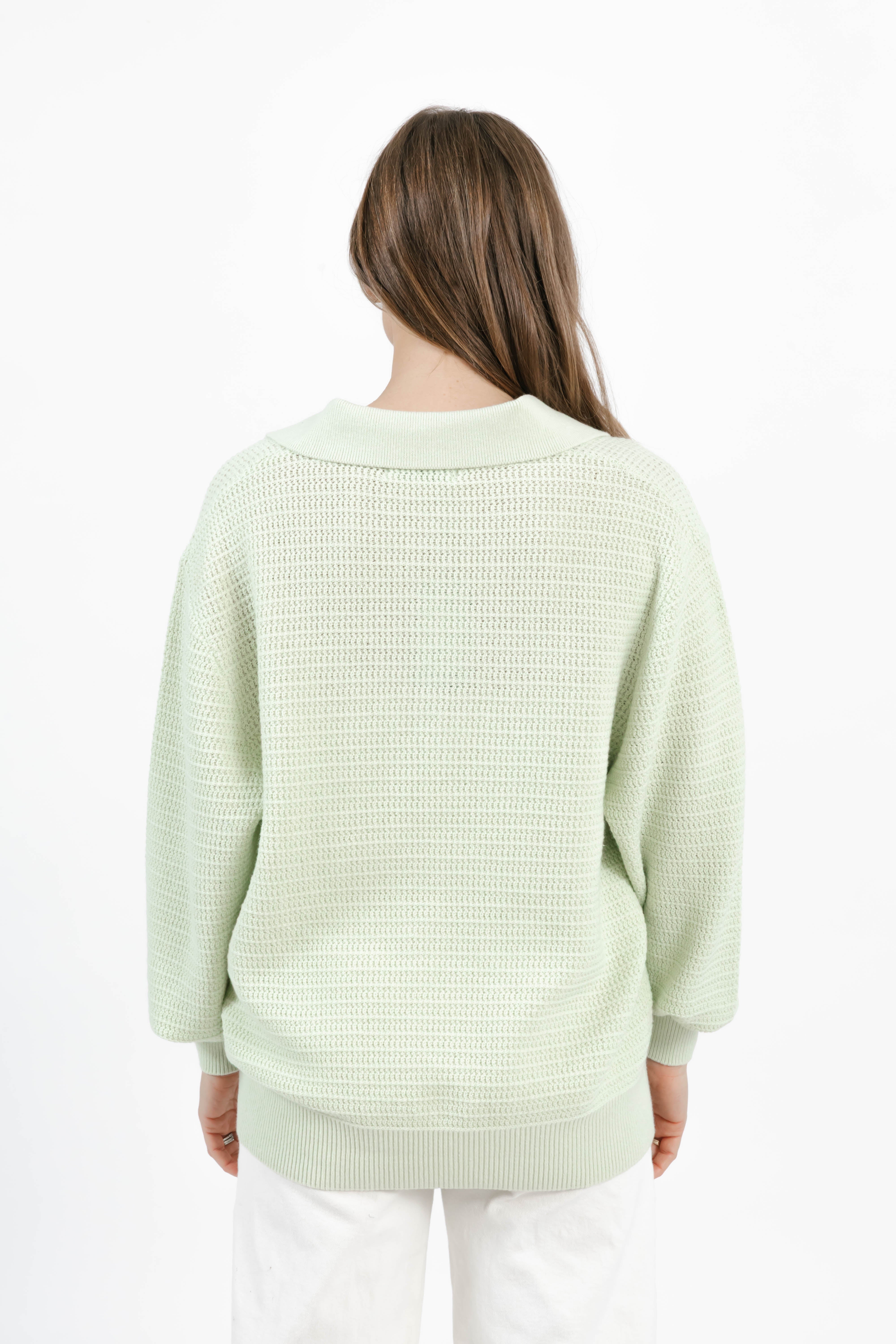 Megan Pointelle Sweater in Soft Green