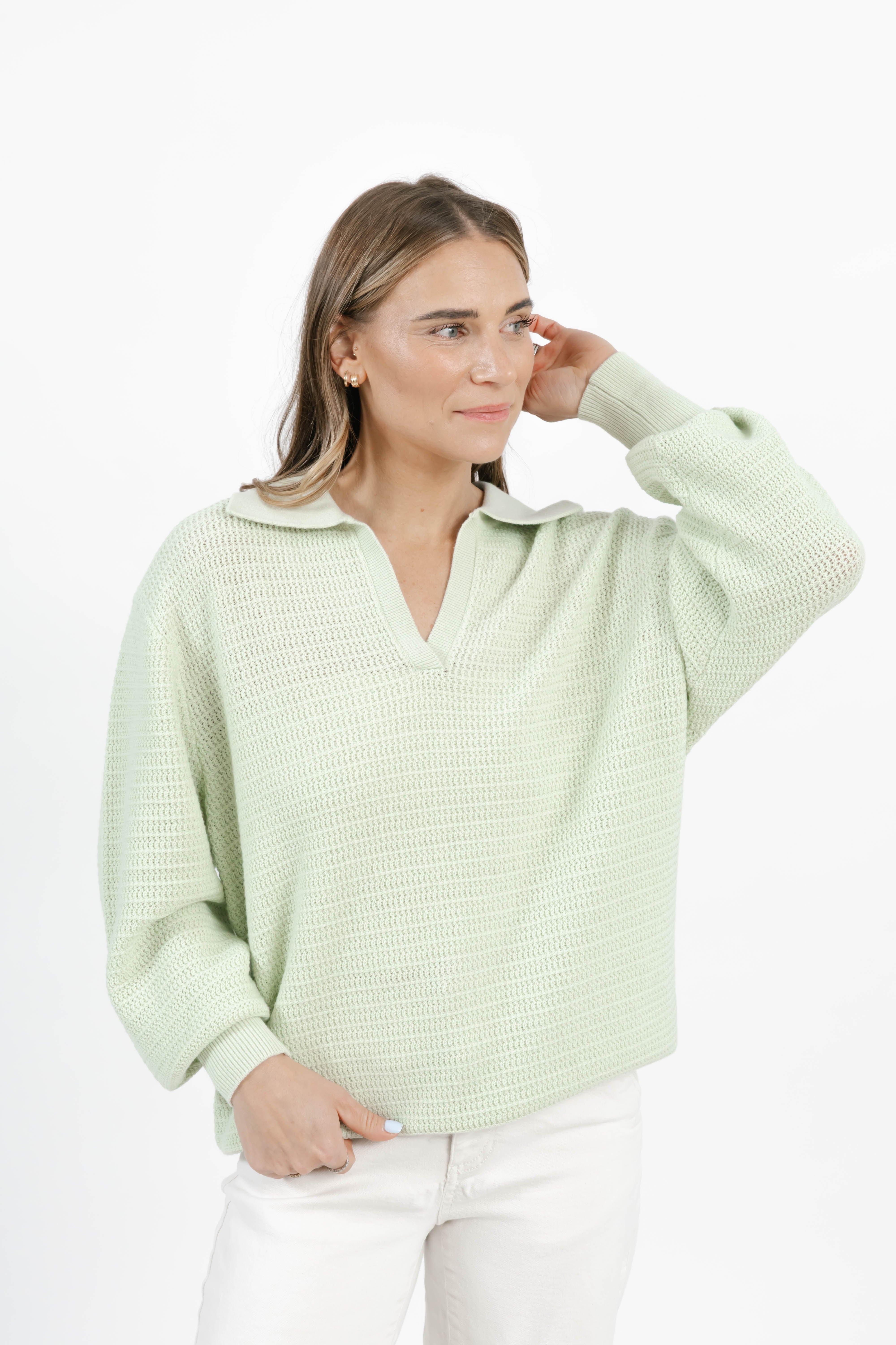 Megan Pointelle Sweater in Soft Green