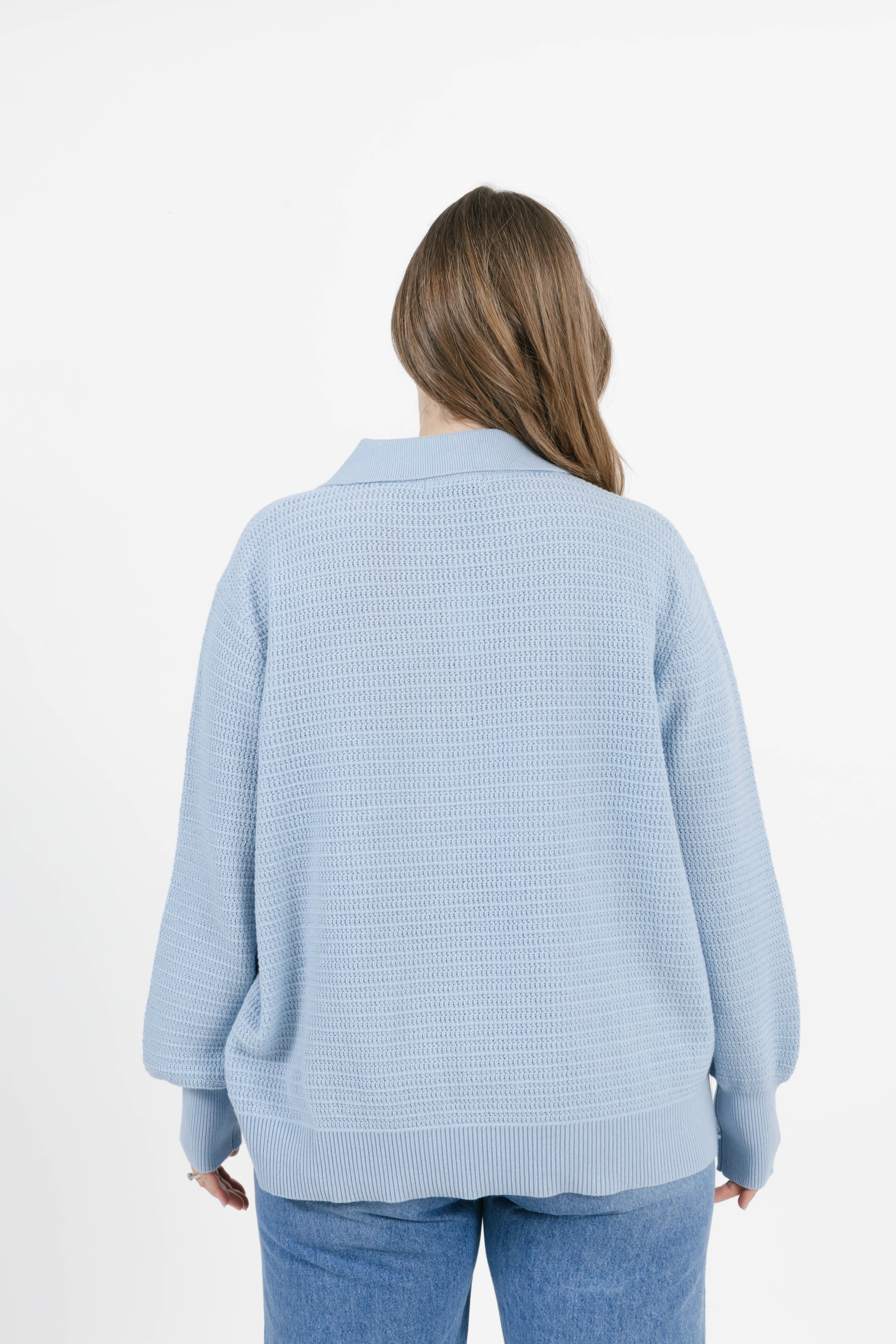 Megan Pointelle Sweater in Light Blue