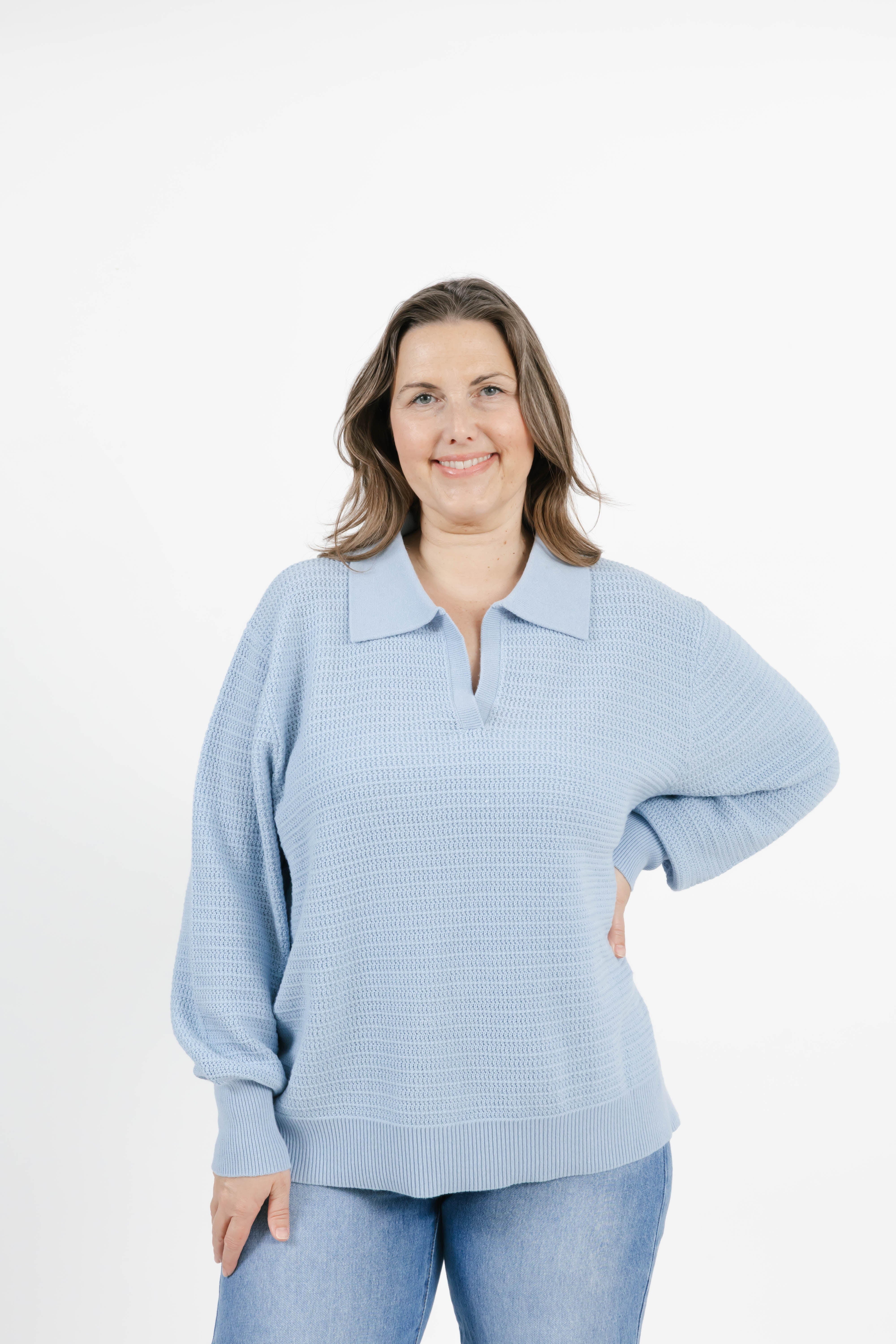 Megan Pointelle Sweater in Light Blue