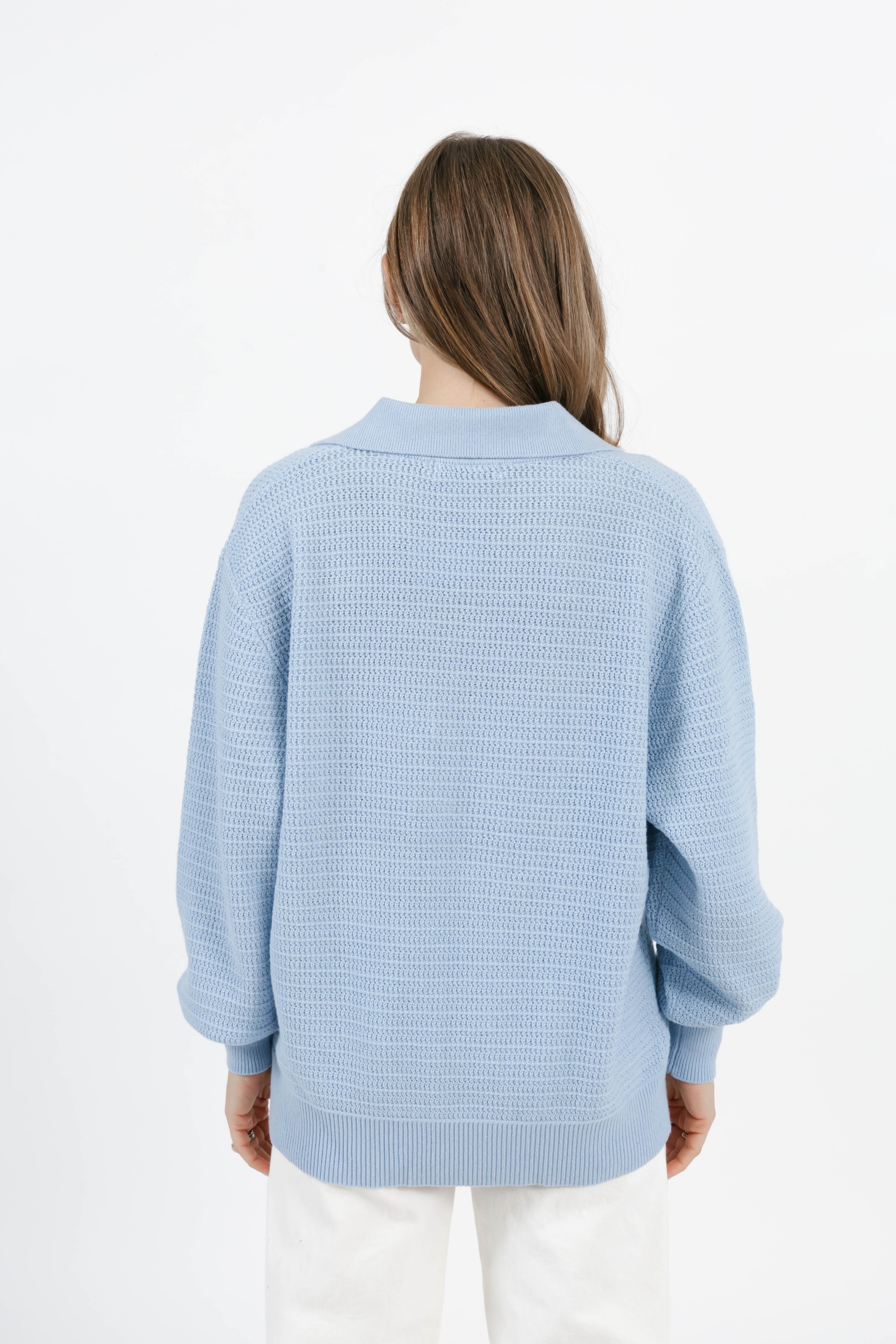 Megan Pointelle Sweater in Light Blue
