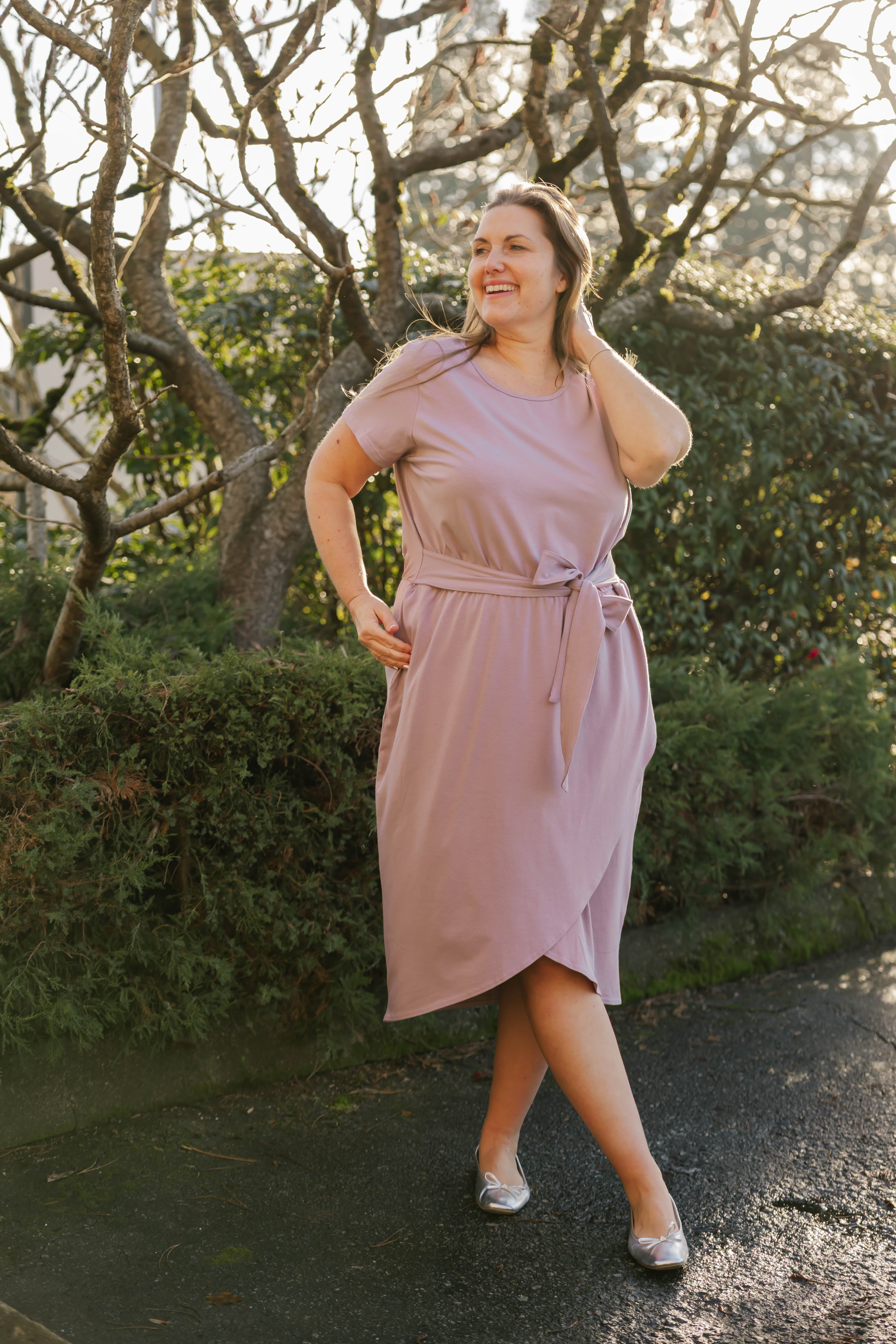 Rebecca Wrap Midi Dress in Dusty Lilac