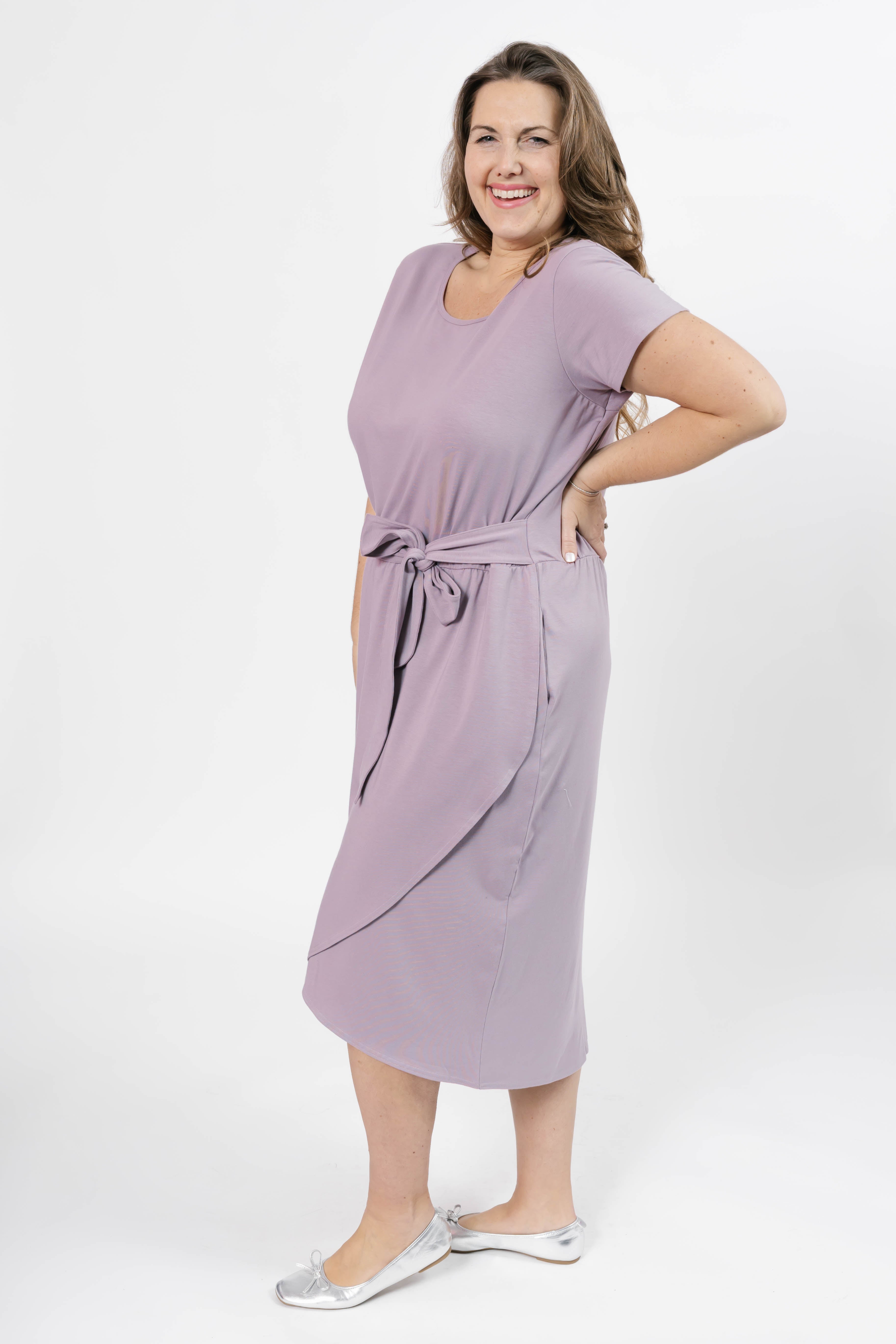 Rebecca Wrap Midi Dress in Dusty Lilac