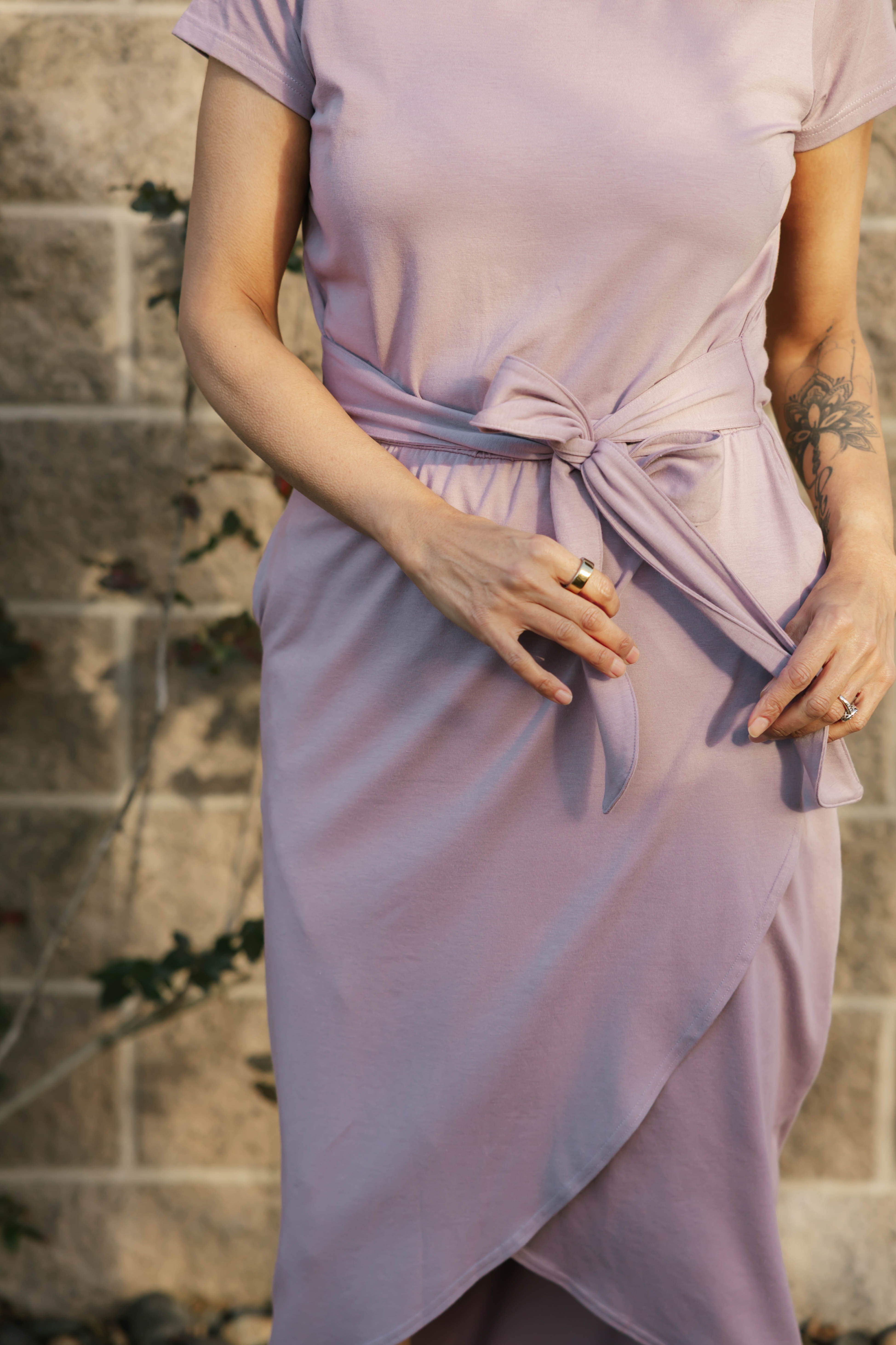 Rebecca Wrap Midi Dress in Dusty Lilac