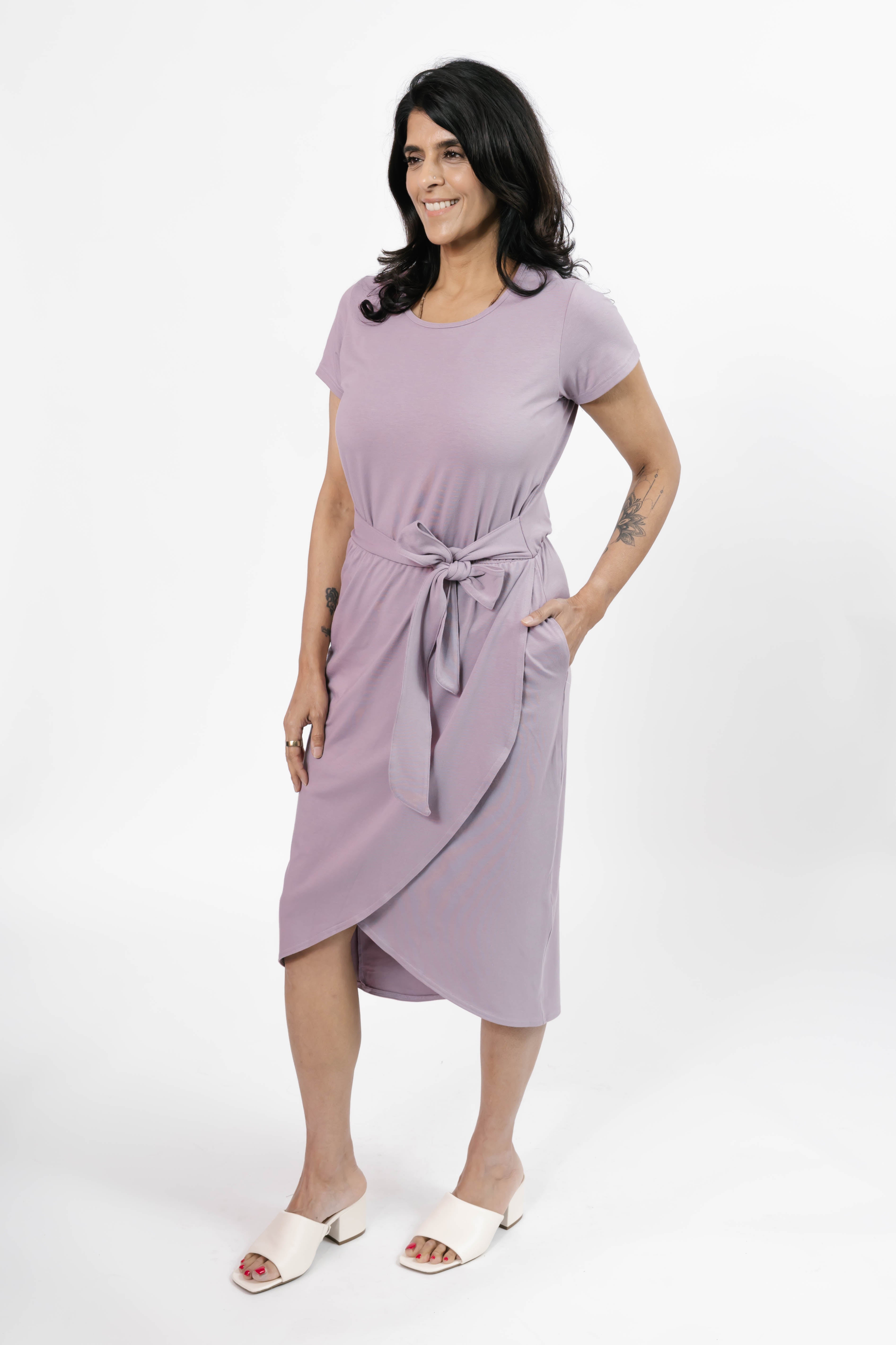 Rebecca Wrap Midi Dress in Dusty Lilac
